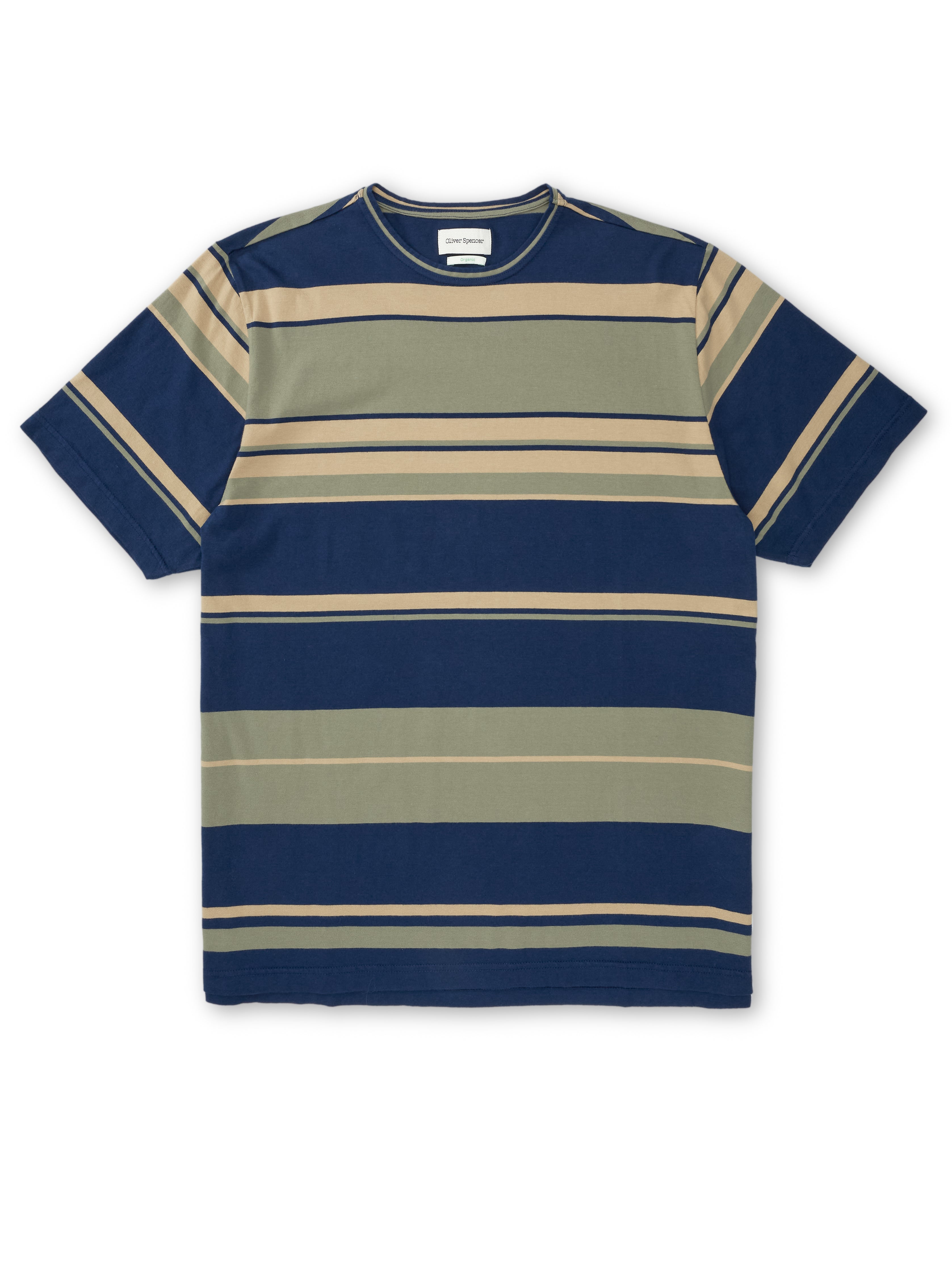 Green Blue Striped Crew Neck Organic Cotton T-Shirt – Oliver Spencer