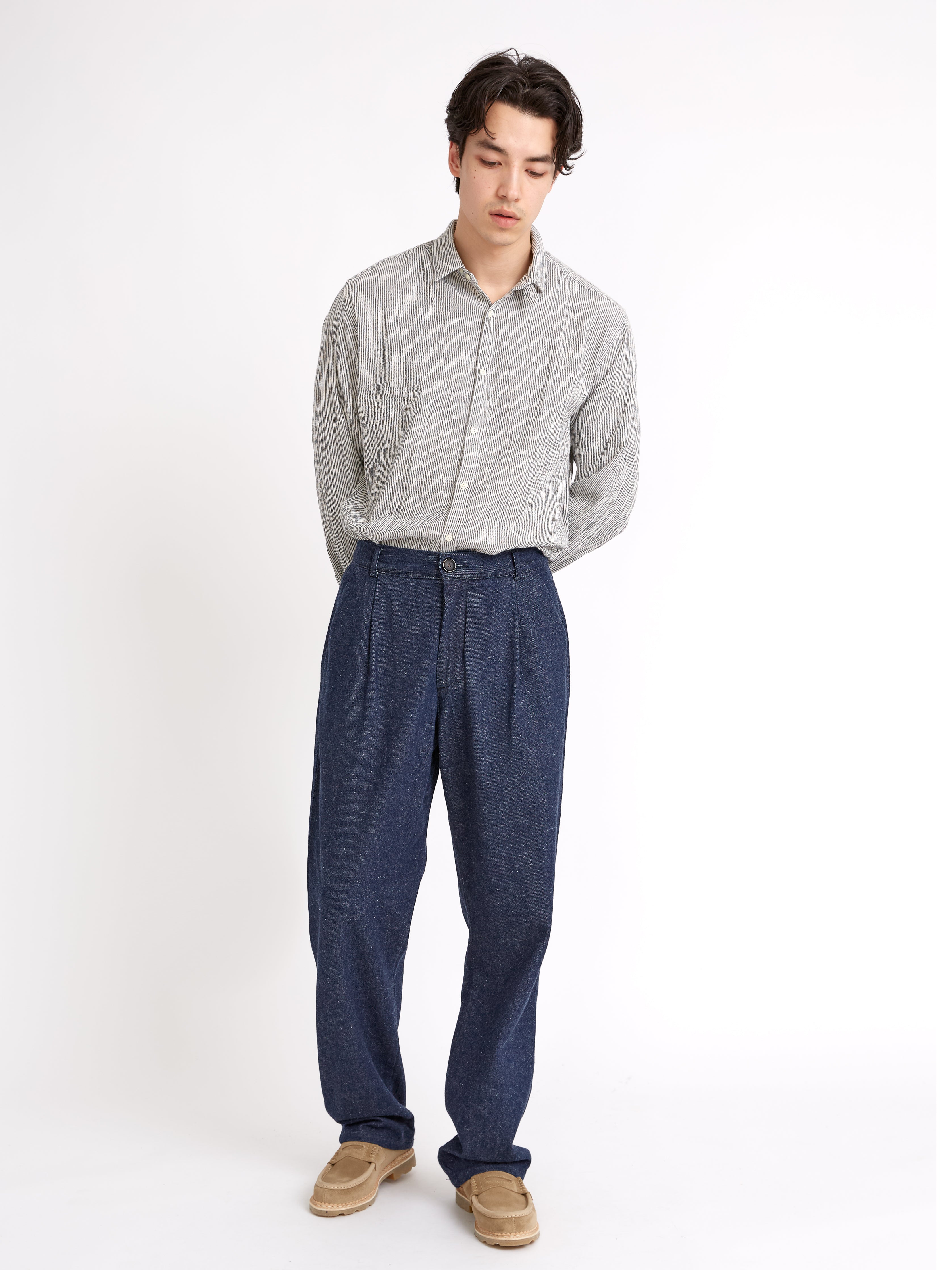 Indigo Blue Pleated Organic Cotton Trousers – Oliver Spencer