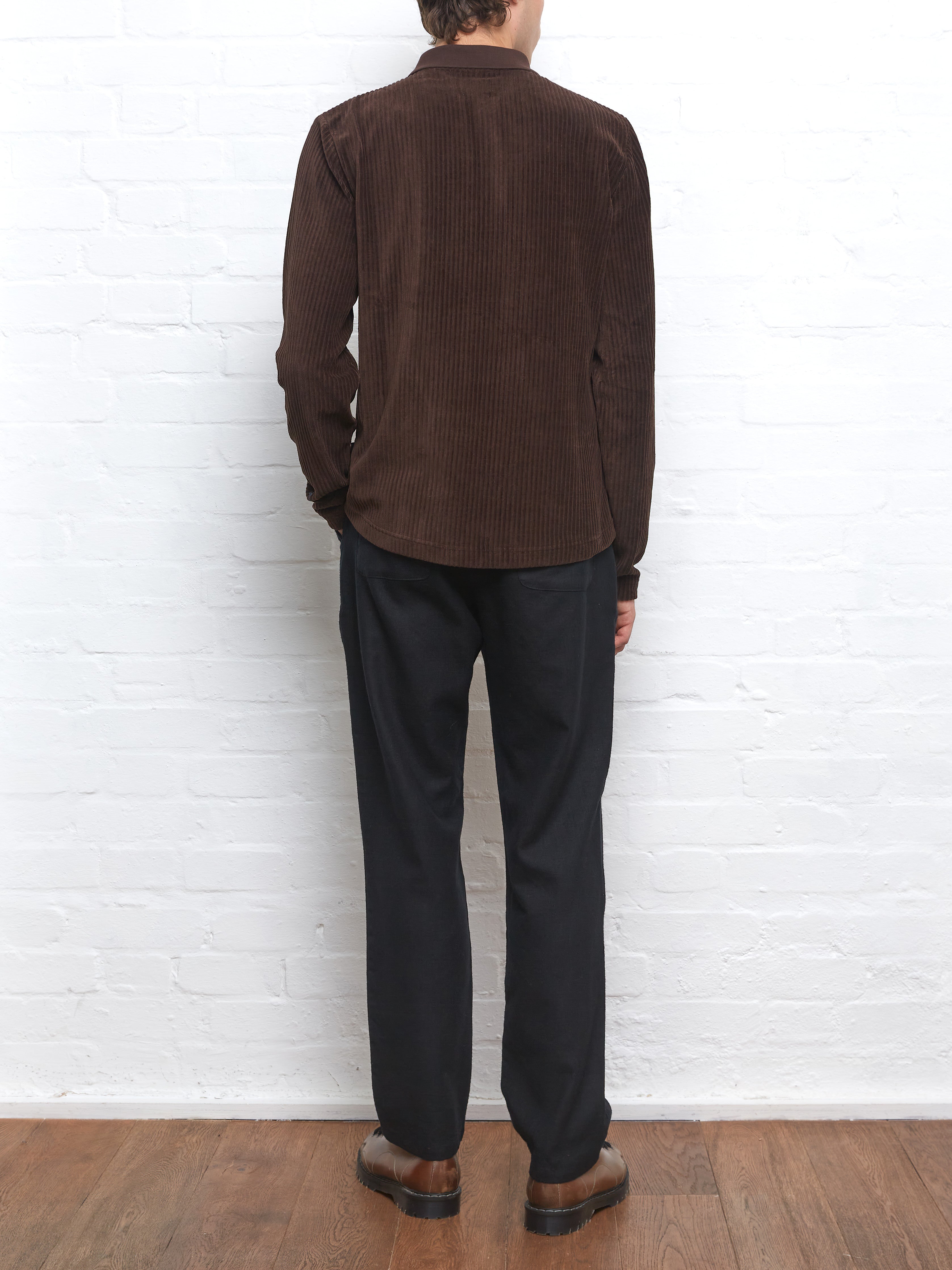 Corringway Long Sleeve Polo Shirt Lulworth Chocolate Brown