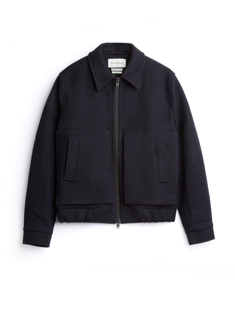 Navy Blue Zip Up Bomber Wool Jacket – Oliver Spencer