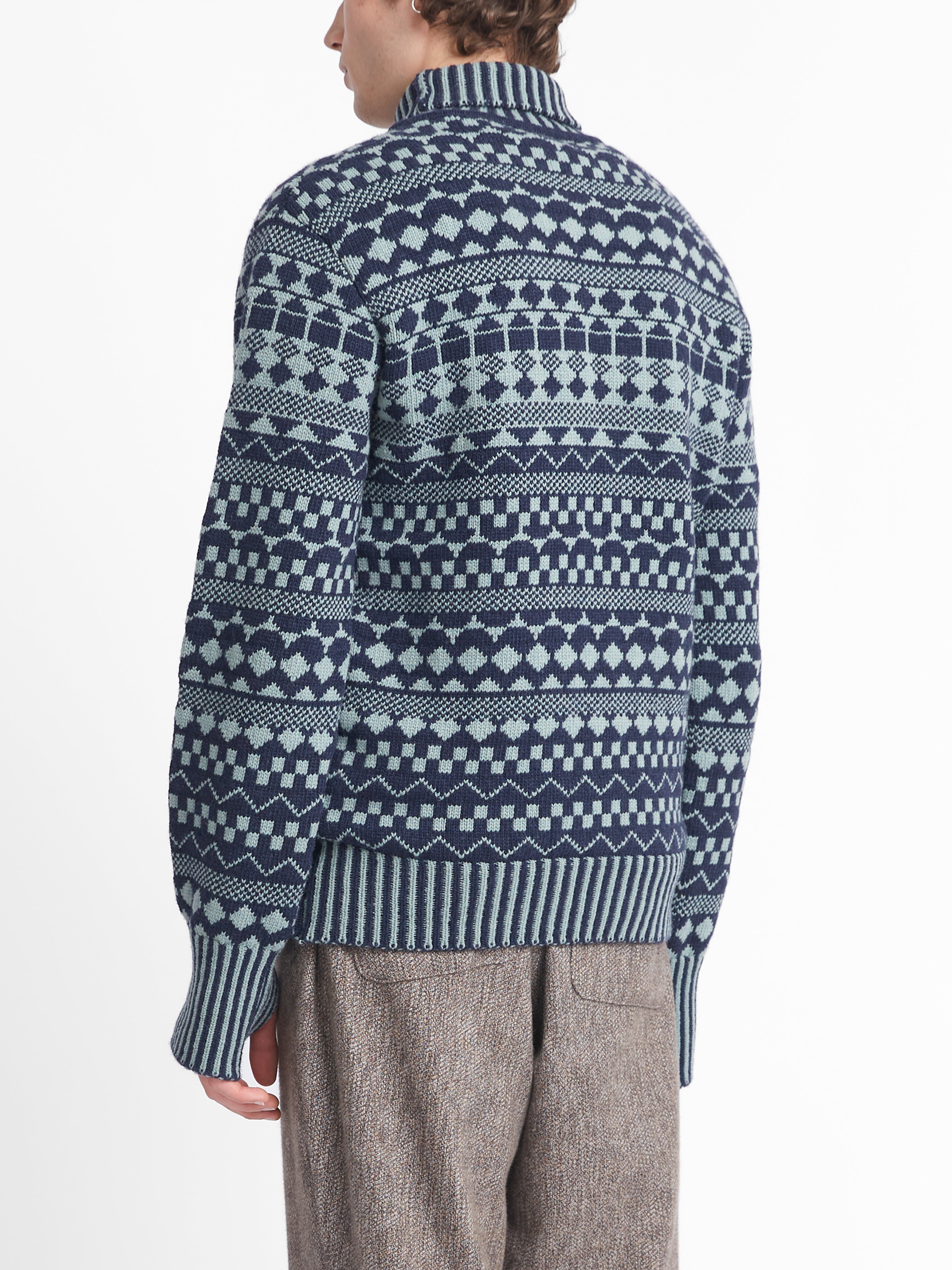 Talbot Roll Neck Jumper Fitzroy Navy/Sea Green