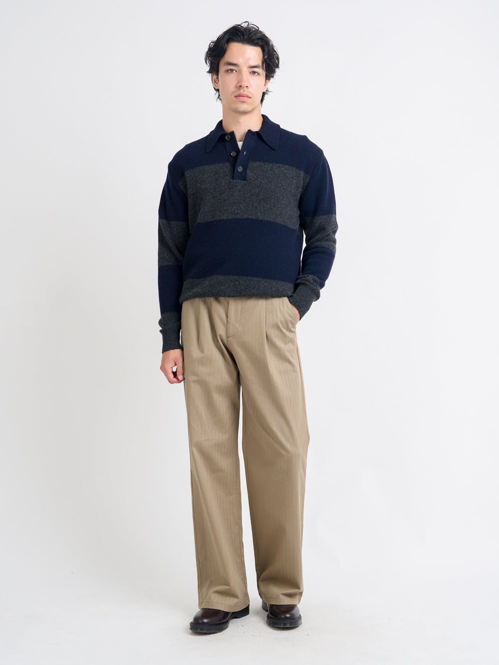 Wren Knitted Polo Shirt Paxton Navy/Charcoal