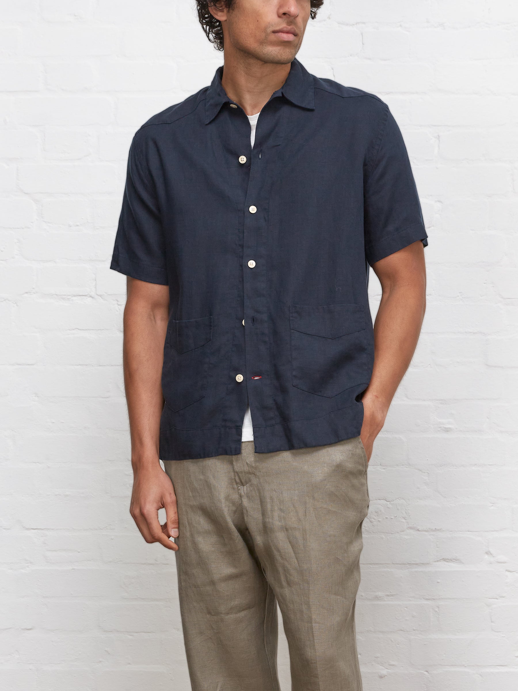 Cuban Short Sleeve Shirt Padworth Navy – Oliver Spencer