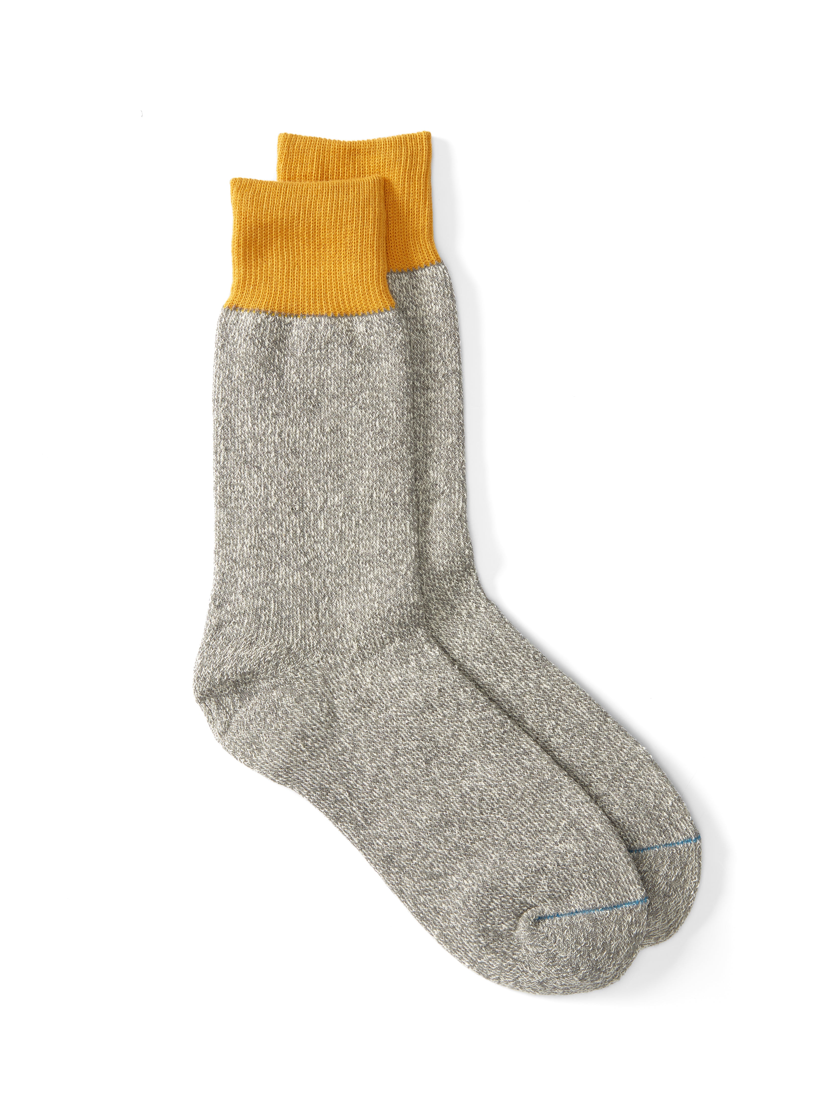 Ro To To Double Face Crew Socks Silk &amp; Cotton Grey/Dark Yellow