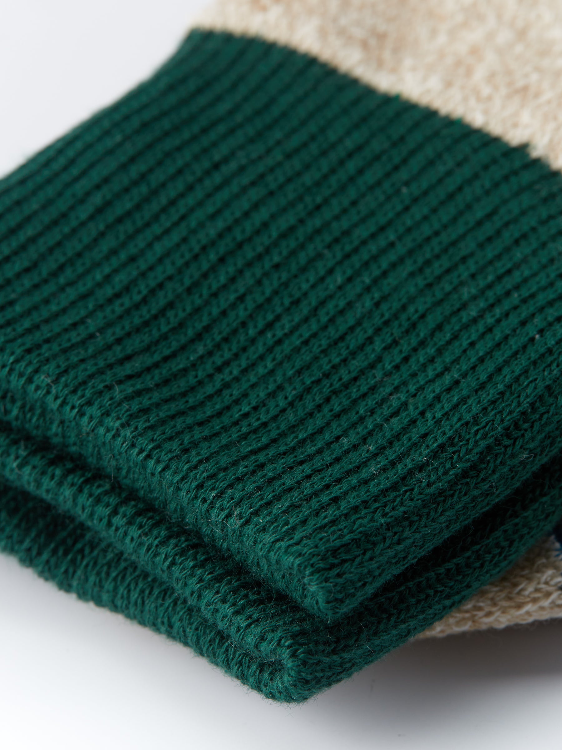 Ro To To Double Face Crew Socks Silk & Cotton Beige/Green