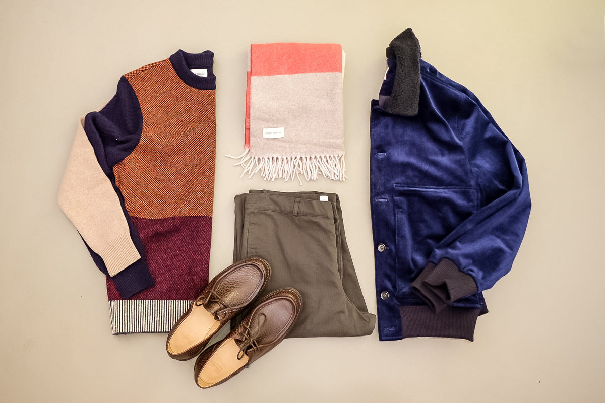 A flat lay showing how to colour block, all by Oliver Spencer