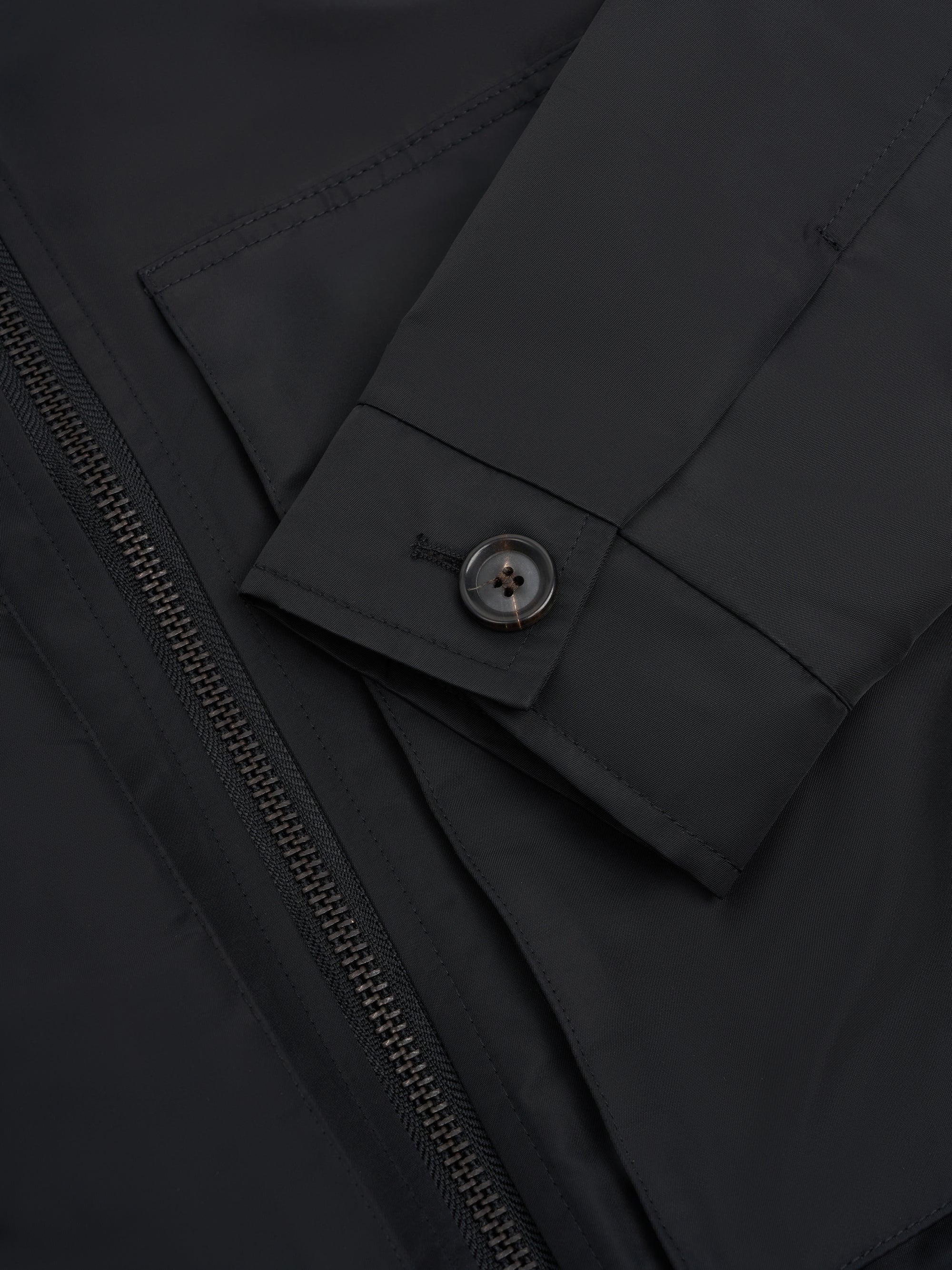 Detailed cuff shot of Oliver Spencer Men's Water Repellent Black Bomber Jacket