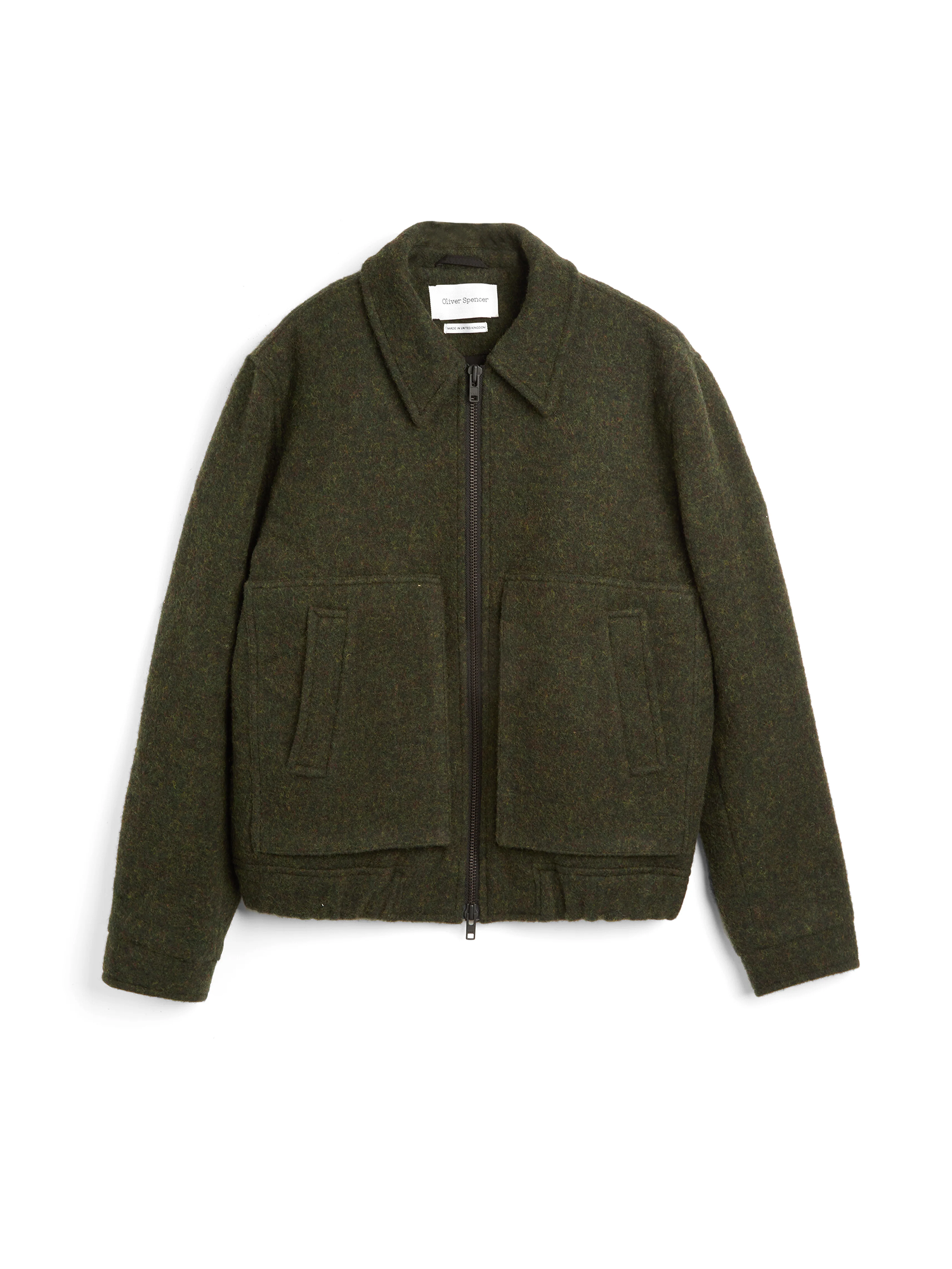 Oliver Spencer Men's Green Wool Bomber Jacket Flat Shot
