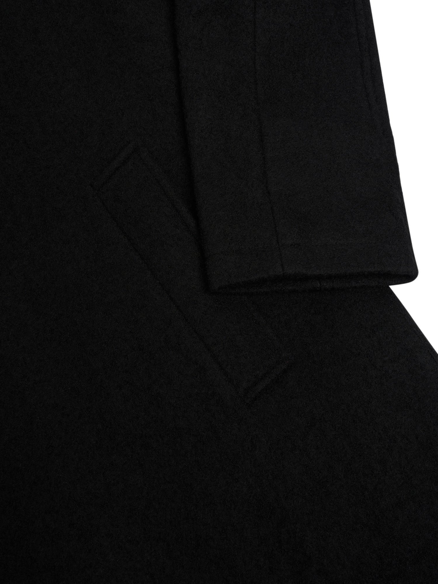 Close up cuff shot of Oliver Spencer Men's Black Wool Car Coat