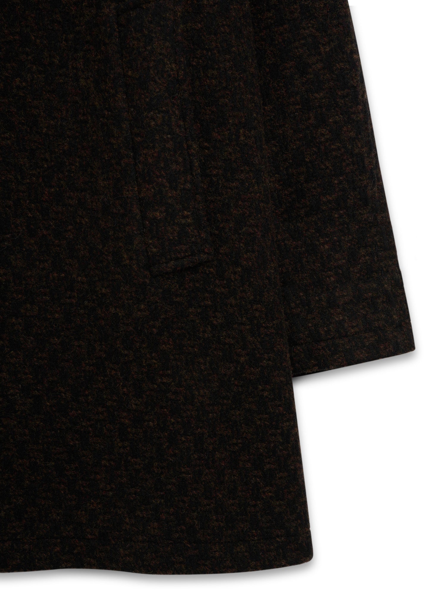 Close up cuff shot of Oliver Spencer Men's Brown Wool Car Coat