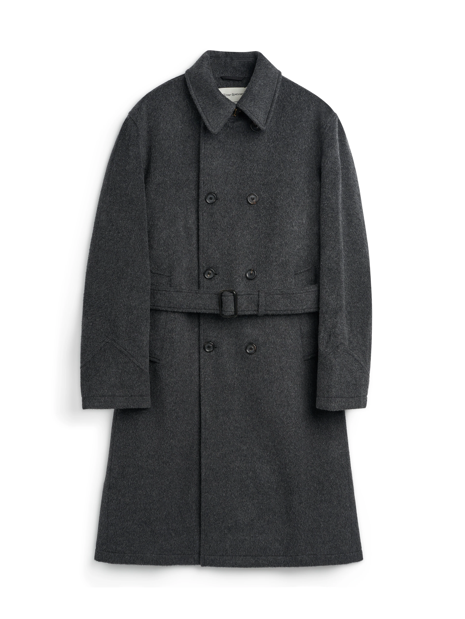 Men's Charcoal Recycled Wool And Mohair Trench Coat Flat Shot