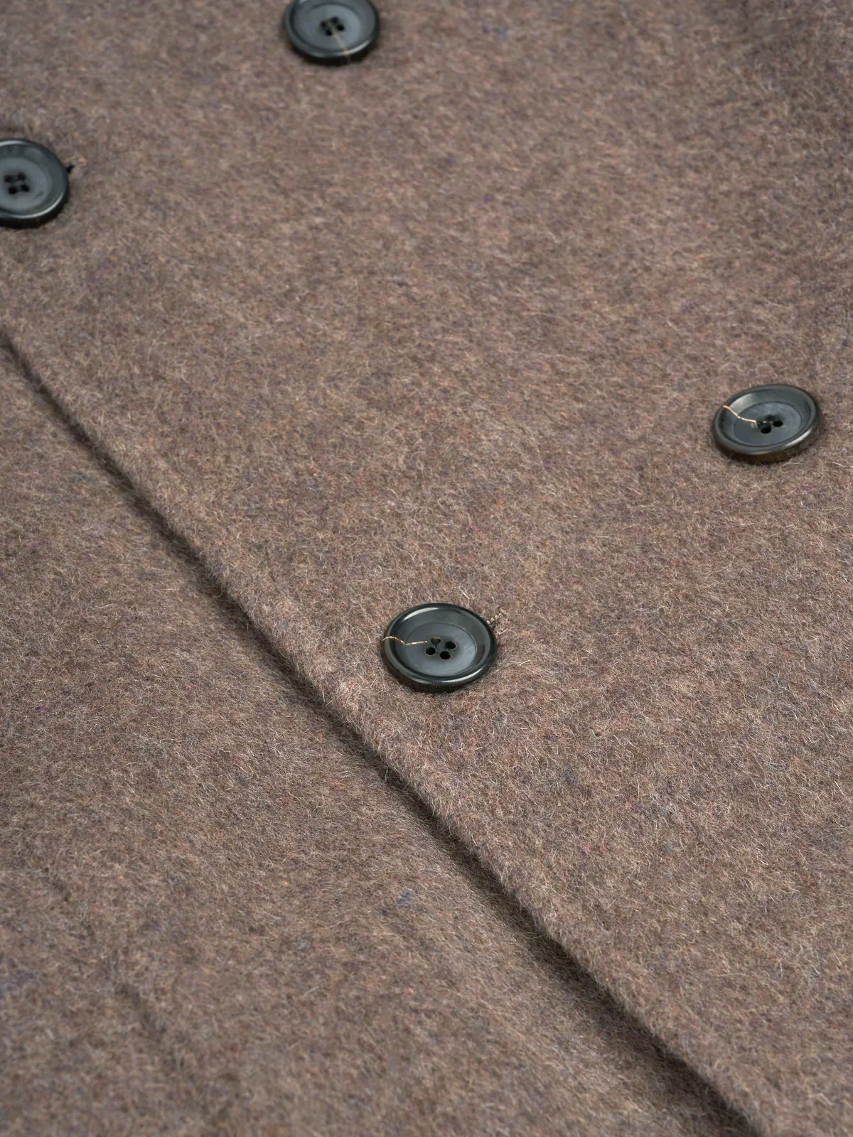 Detailed button shot of Oliver Spencer Men's Taupe Double-Breasted Wool Trench Coat