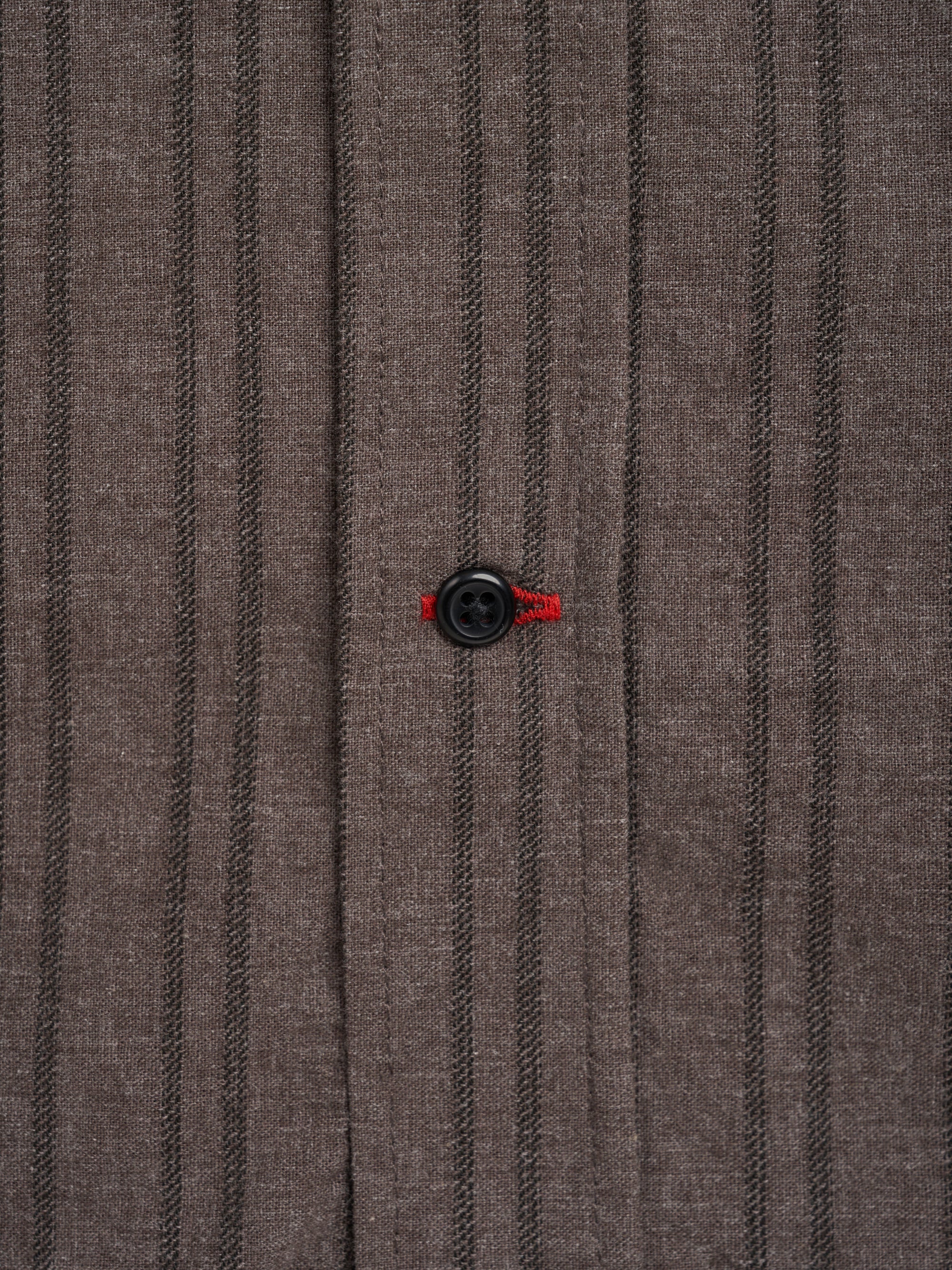 Close up button shot of Oliver Spencer Men's Button Down Striped Cotton Shirt