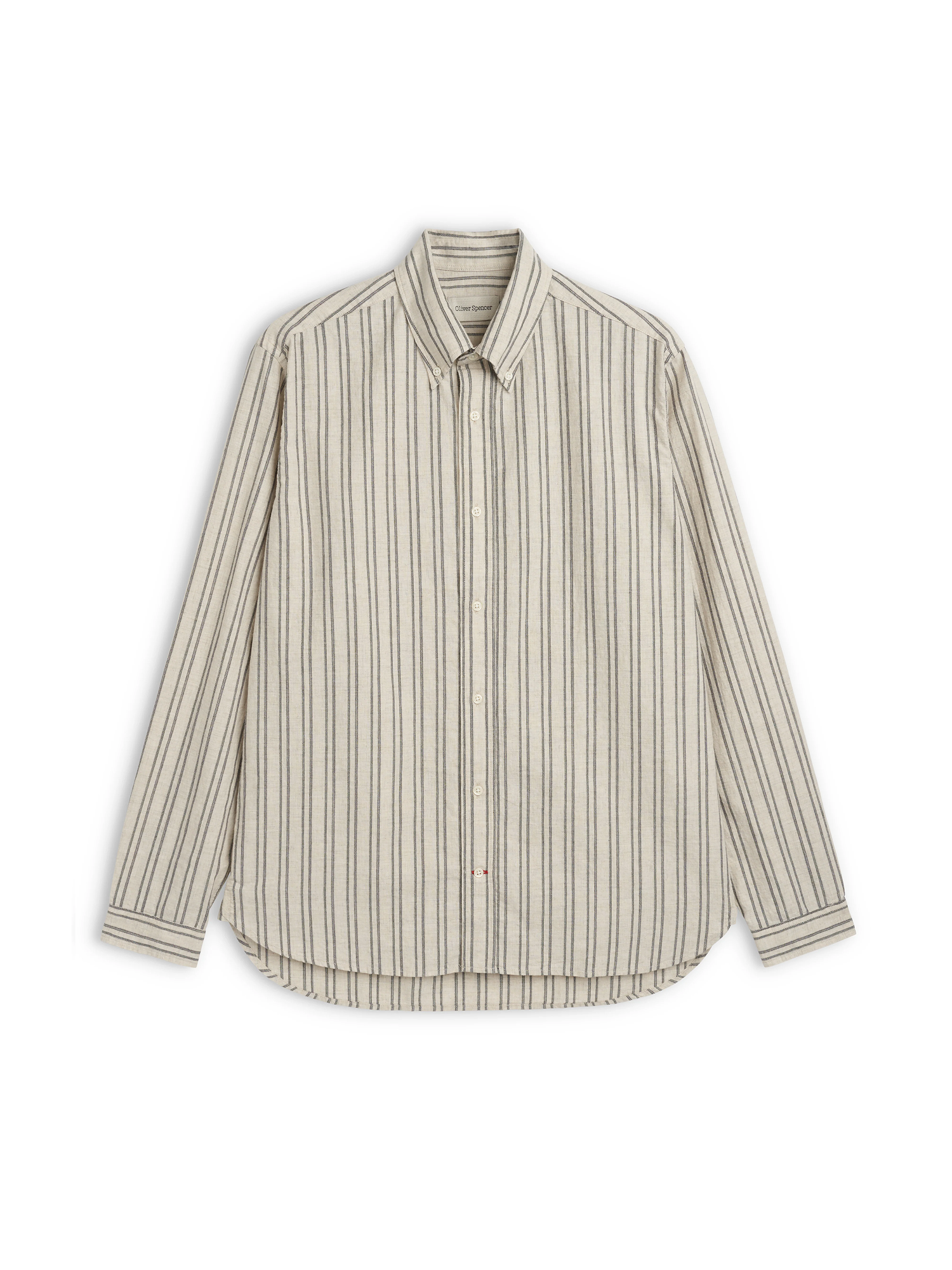 Oliver Spencer Men's Button Down Cream Striped Cotton Shirt