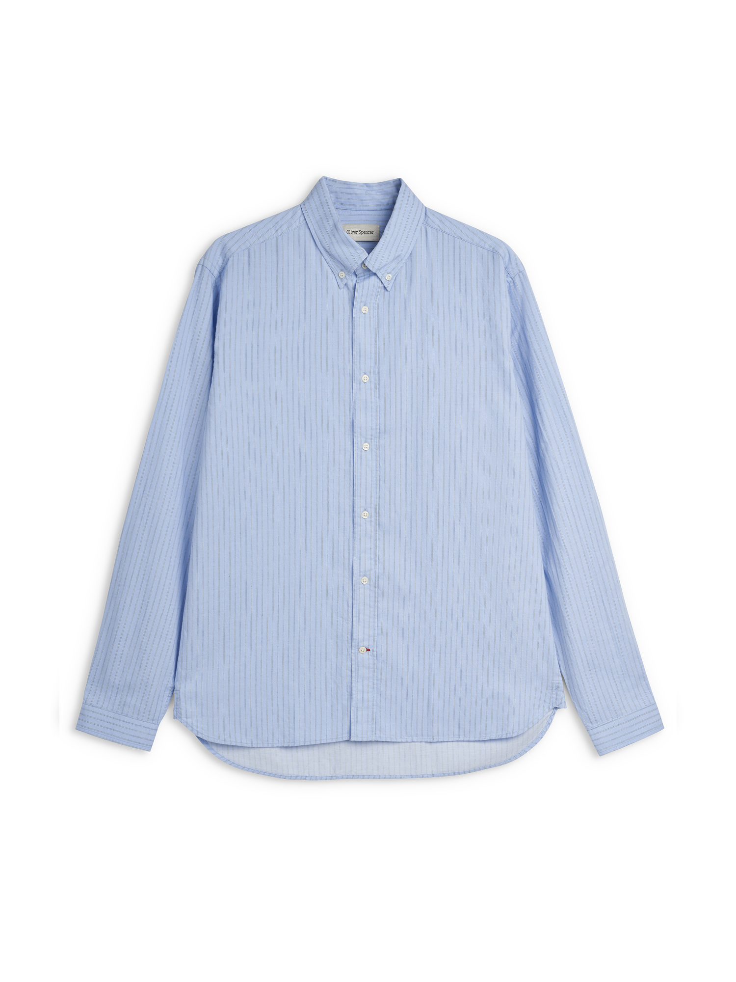 Oliver Spencer Men's Pale Blue Pinstripe Organic Cotton Button-Down Shirt Flat Shot