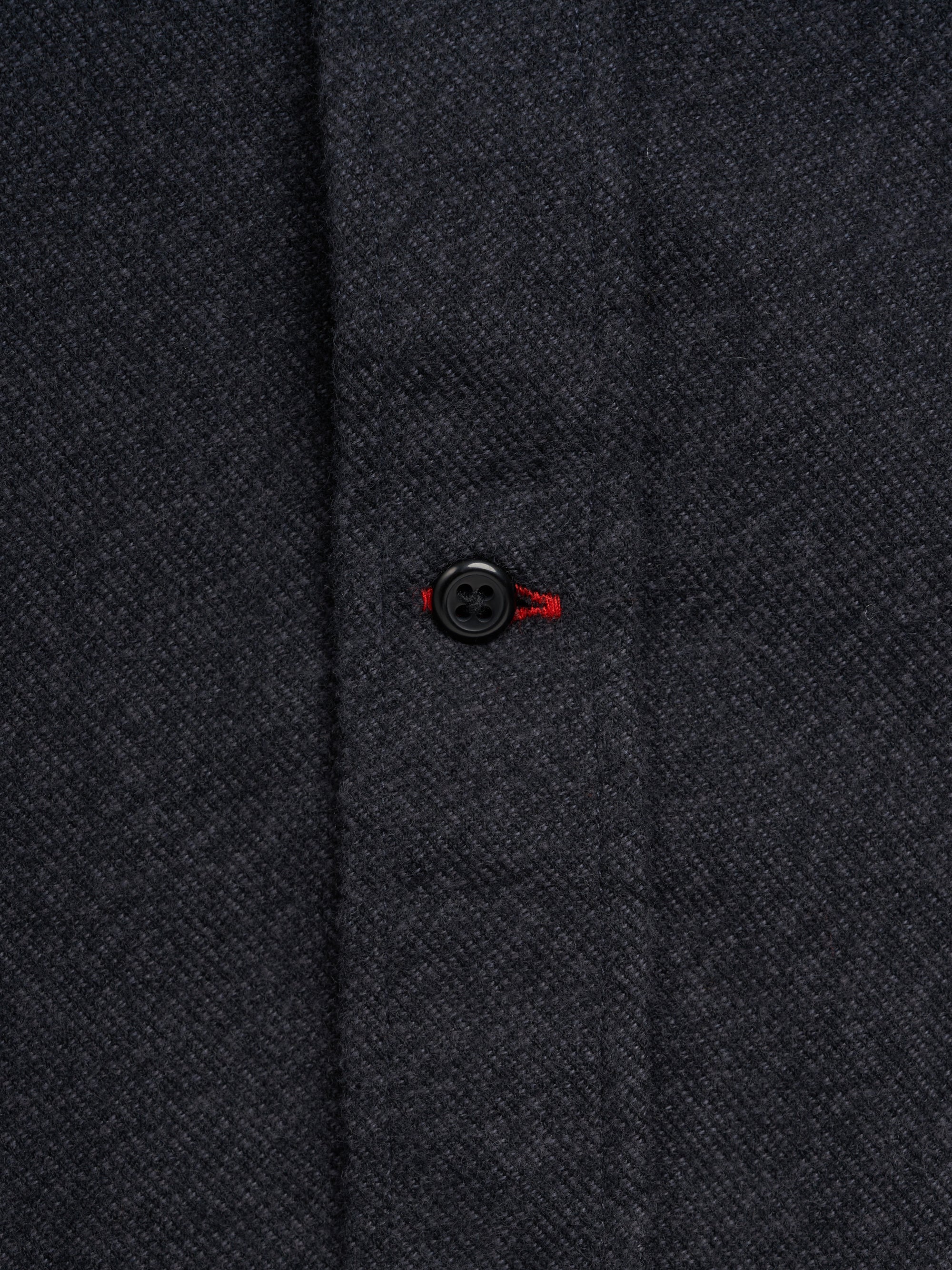 Close up button shot of Oliver Spencer Men's Navy Brushed Cotton Button-Down Shirt