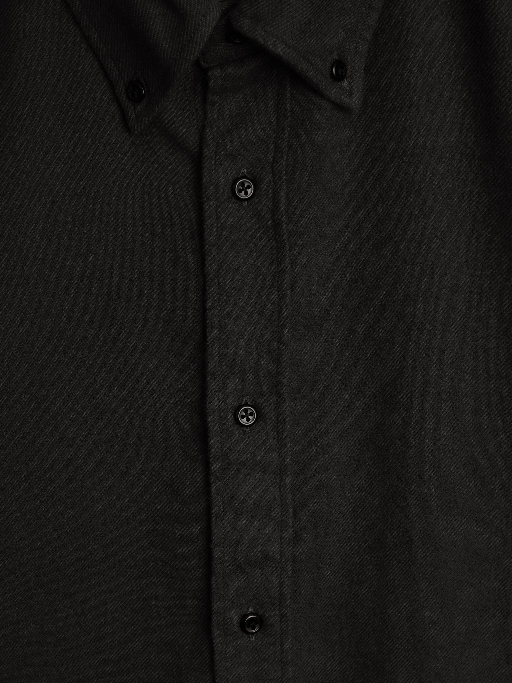 Closer button shot of Oliver Spencer Men's Dark Grey Button Down Organic Cotton Shirt