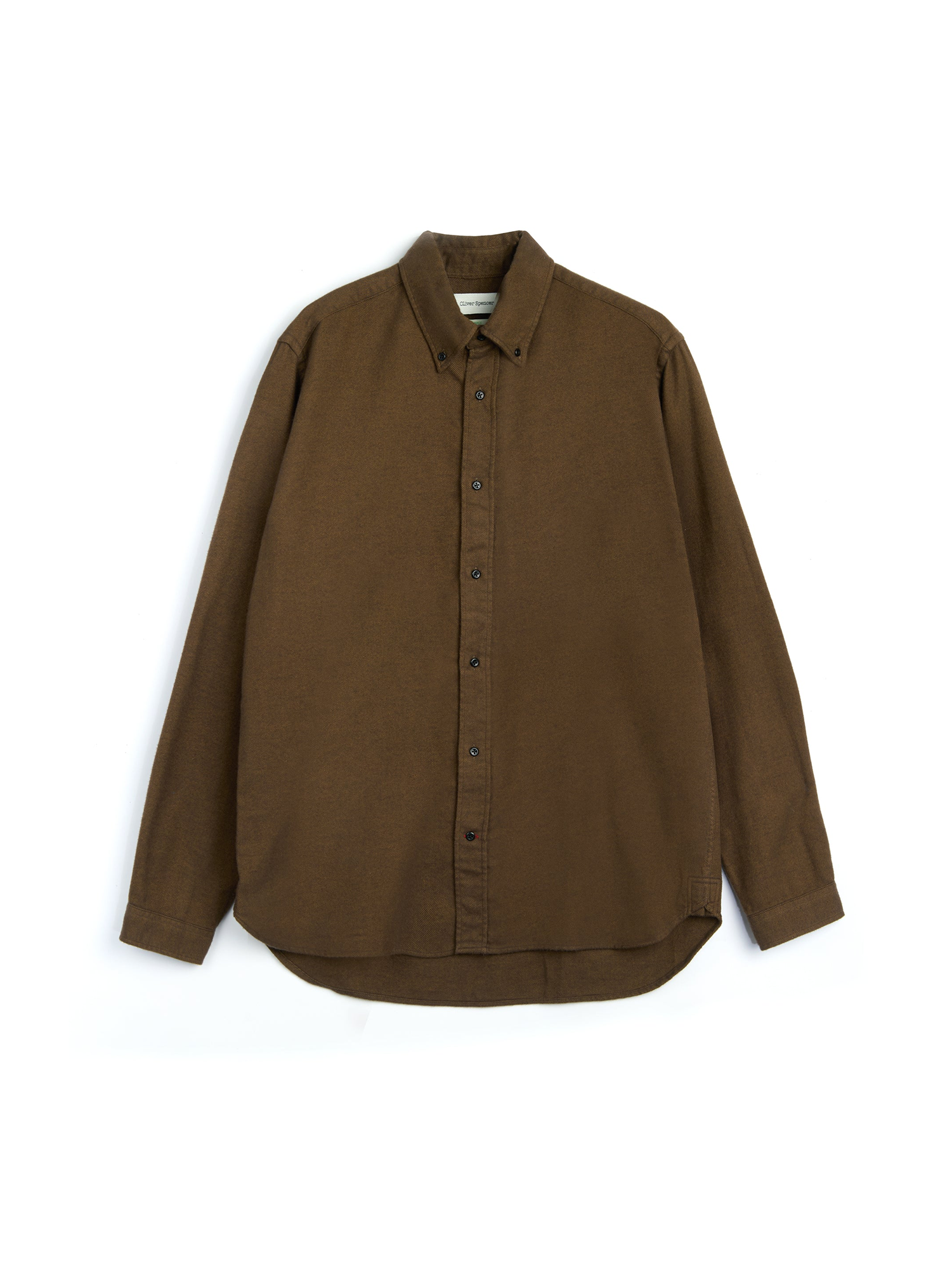 Oliver Spencer Men's Brown Button Down Organic Cotton Shirt Flat Shot