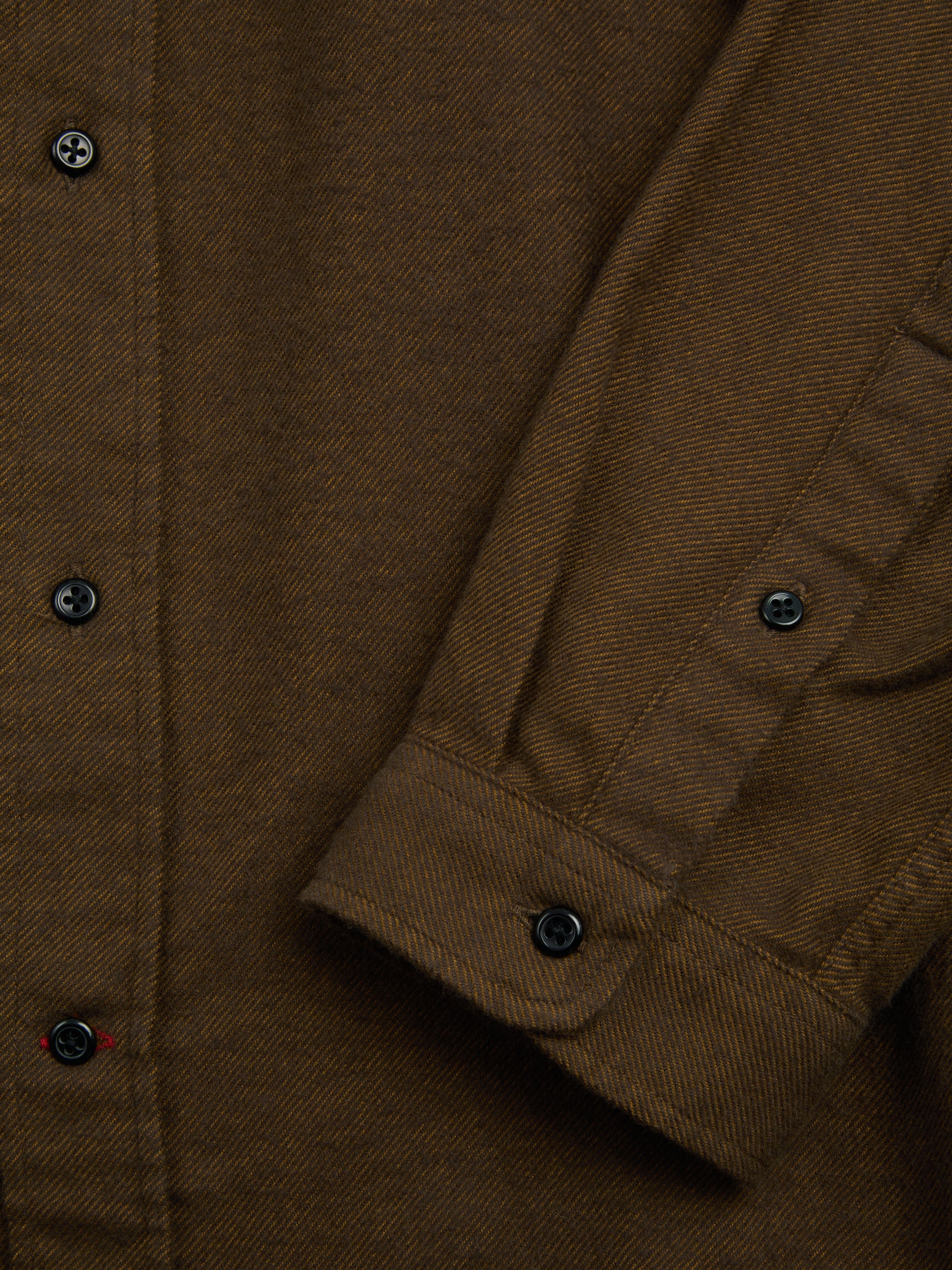 Close up cuff shot of Oliver Spencer Men&#39;s Brown Button Down Organic Cotton Shirt