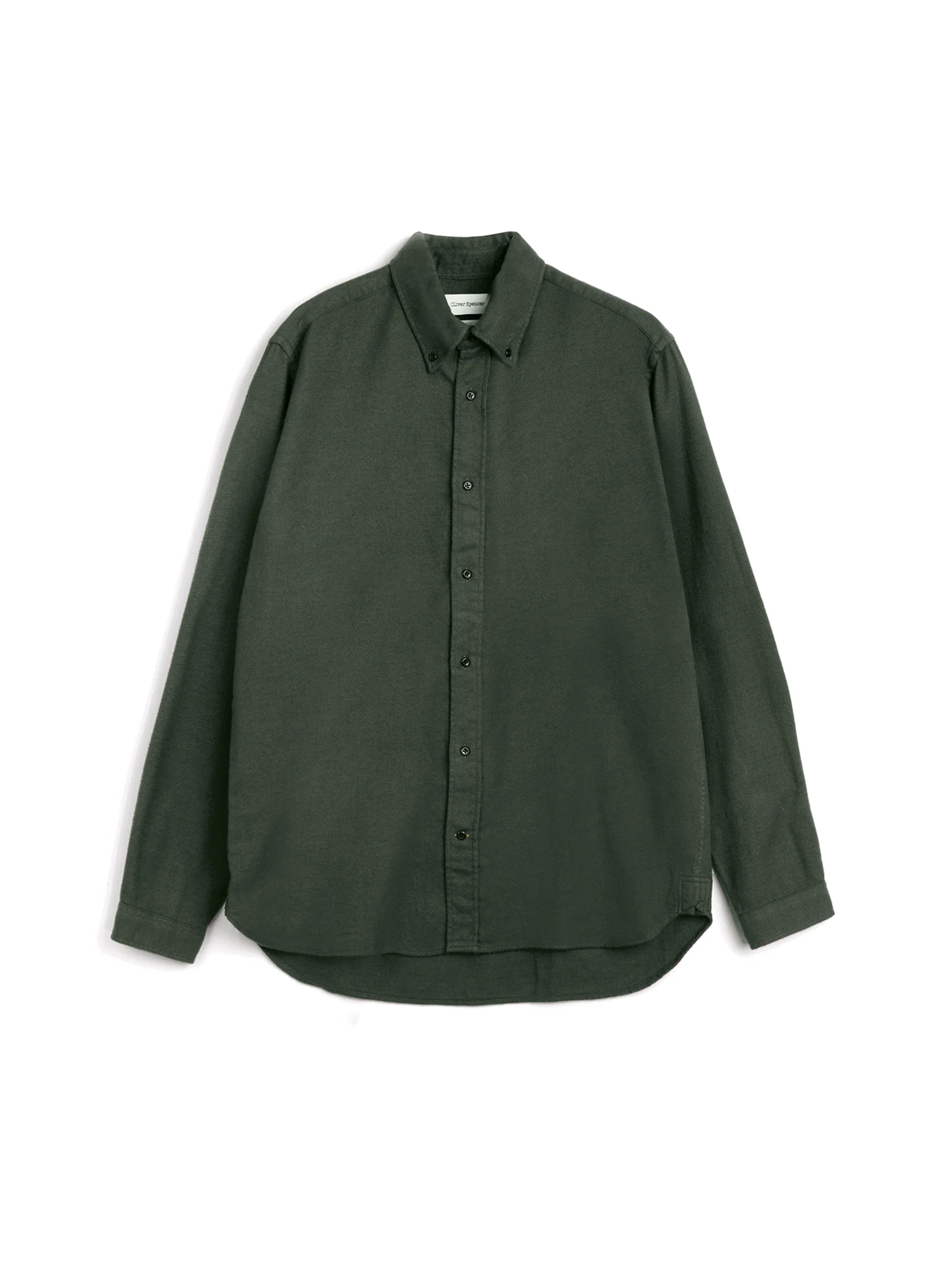 Oliver Spencer Men's Green Button Down Organic Cotton Shirt Flat Shot