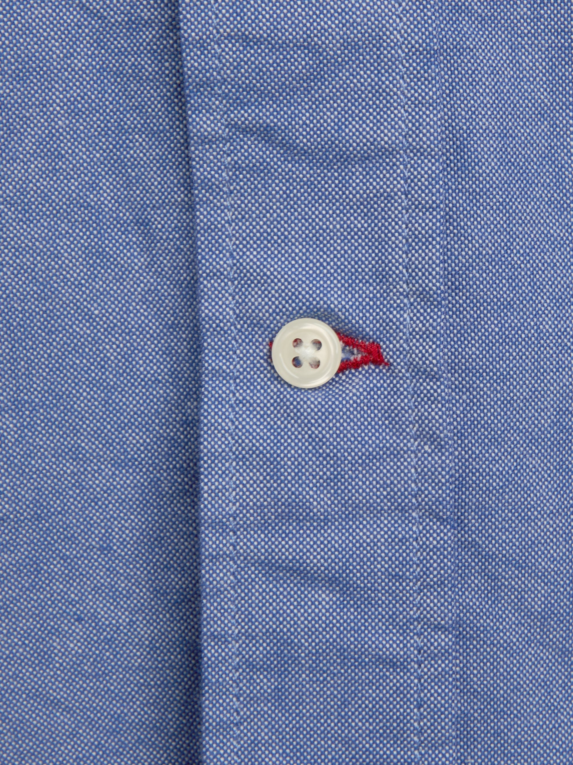 Detailed button shot of Oliver Spencer Men&#39;s Blue Button Down Cotton Shirt