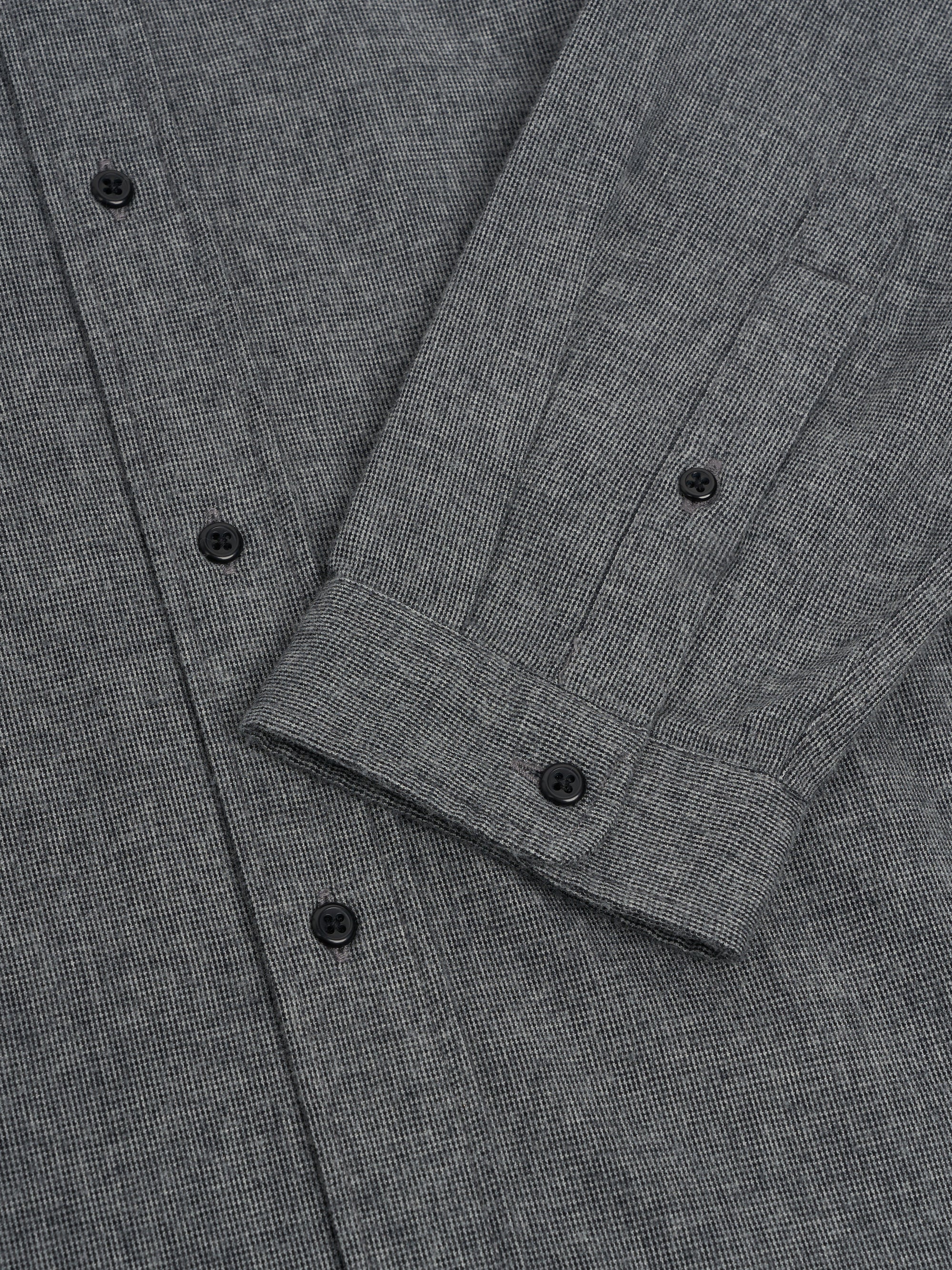 Detailed cuff shot of Oliver Spencer Men's Grey Brushed Cotton Button-Down Shirt