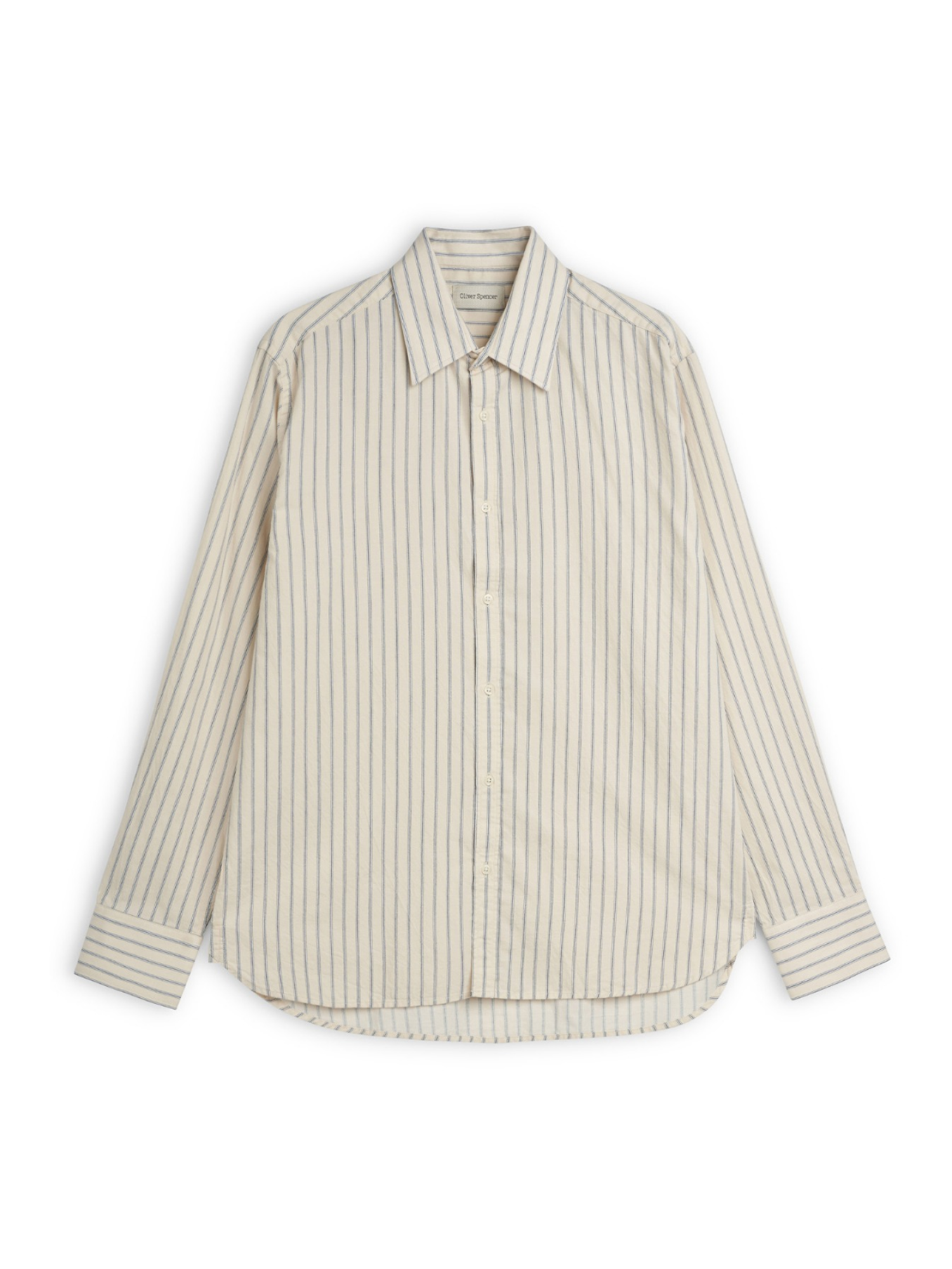 Oliver Spencer Men's Cream Stripe Organic Cotton Shirt Flat Shot