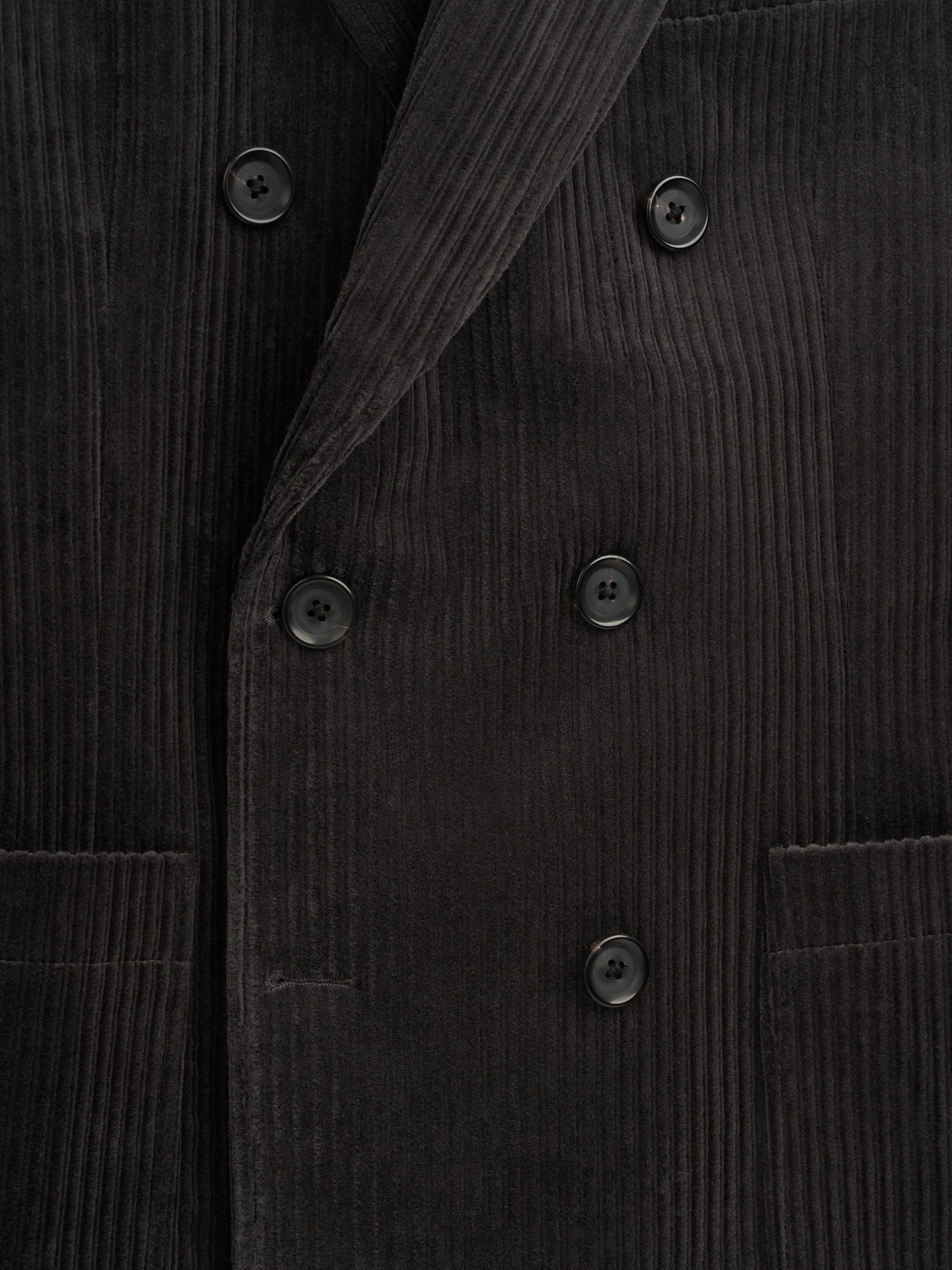 Detailed button shot of Grey Oliver Spencer Cotton Corduroy Double-Breasted Jacket