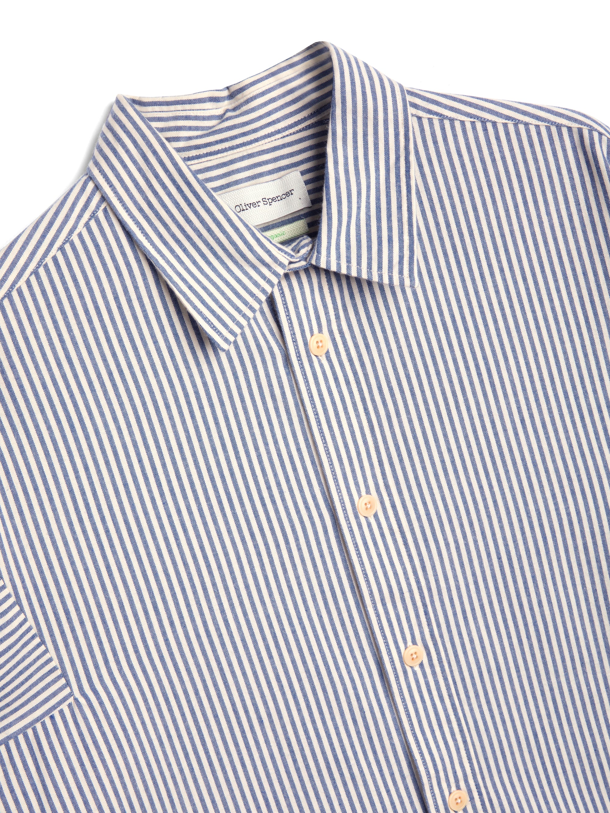 Collar shot of Oliver Spencer Oversized Spread Collar Organic Cotton Shirt 