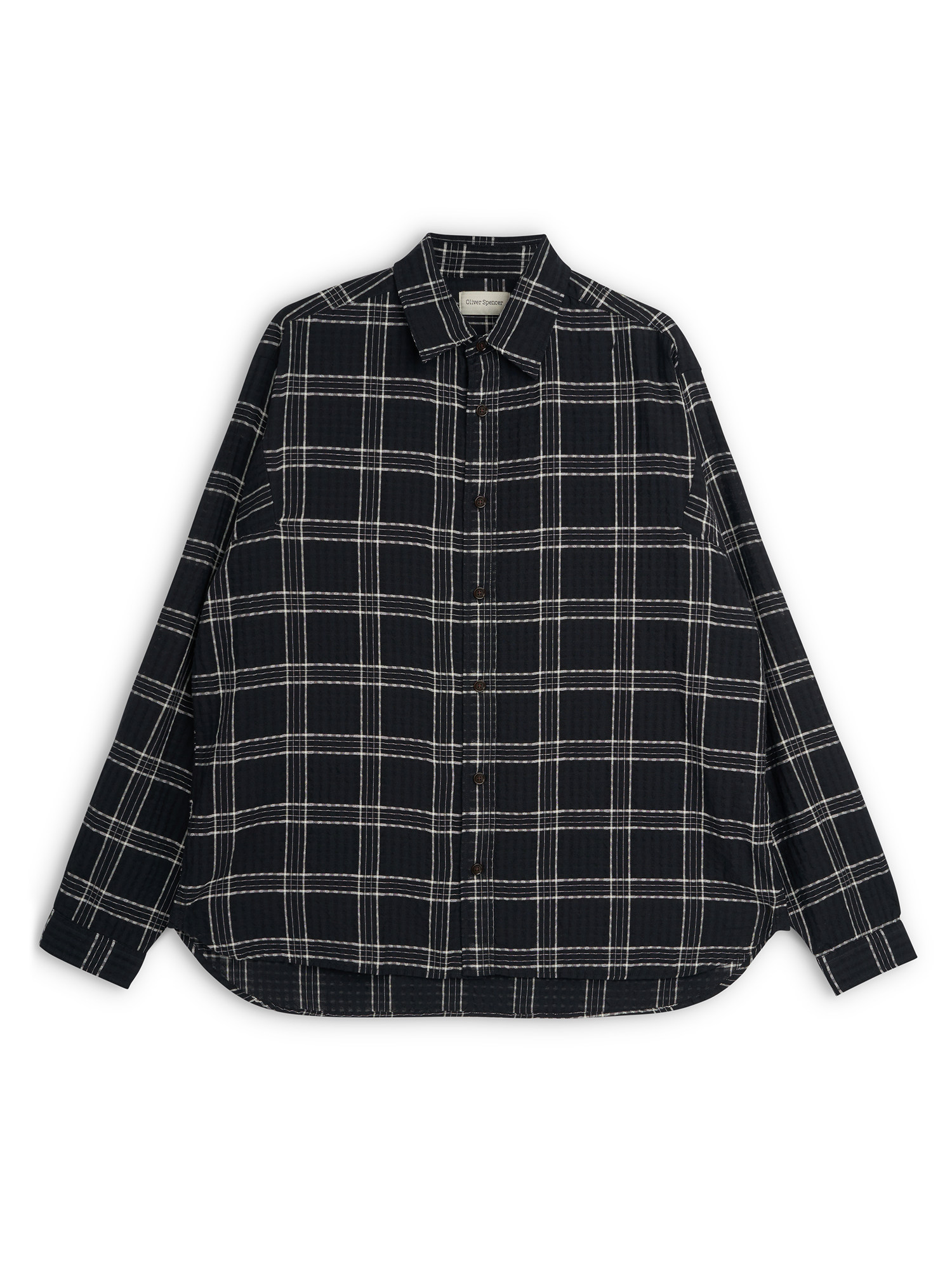 Oliver Spencer Men's Black Organic Cotton Check Overshirt Flat Shot