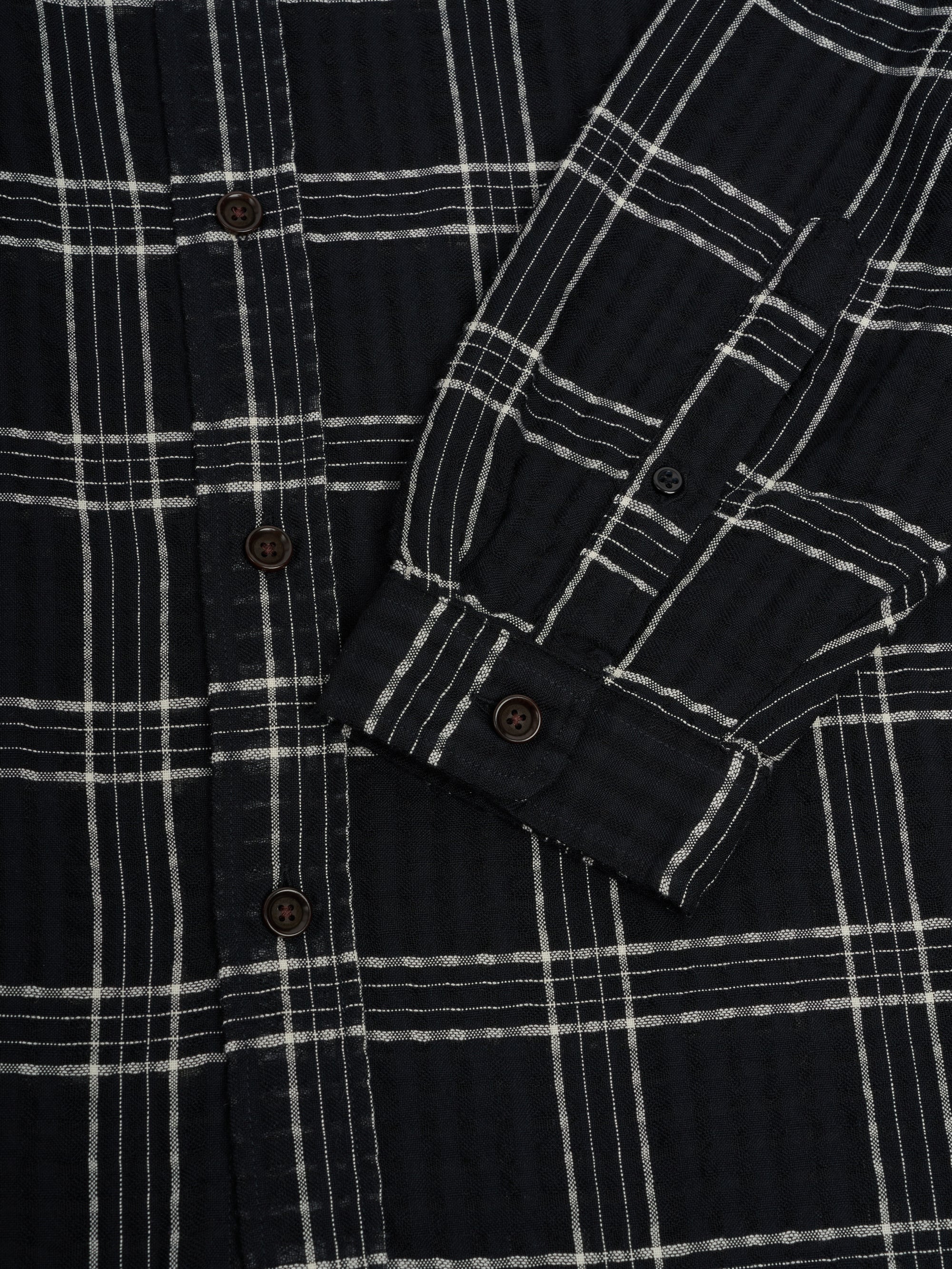 Detailed Cuff shot of Oliver Spencer Men's Black Organic Cotton Check Overshirt