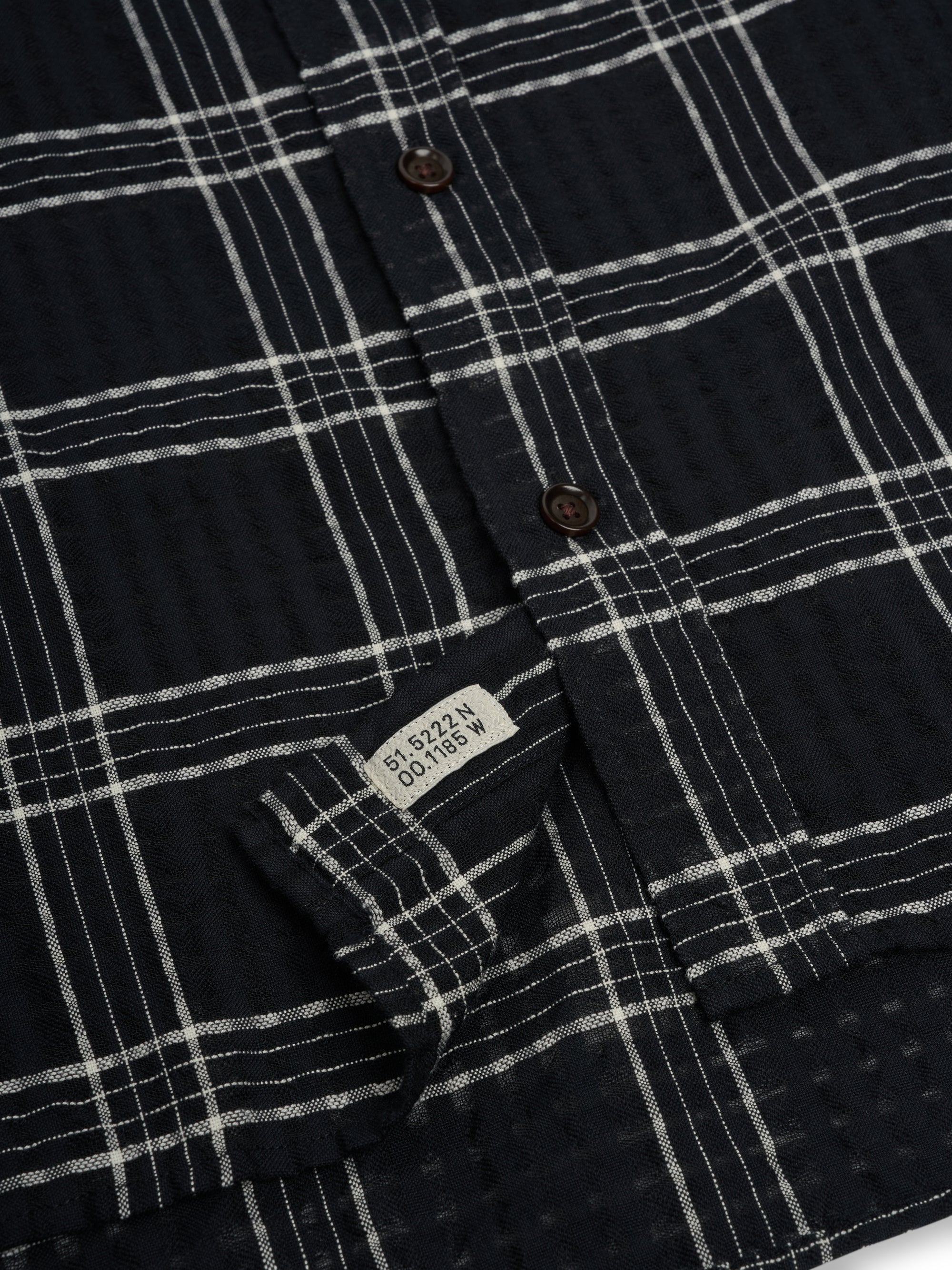 Detailed shot of Oliver Spencer Men&#39;s Black Organic Cotton Check Overshirt