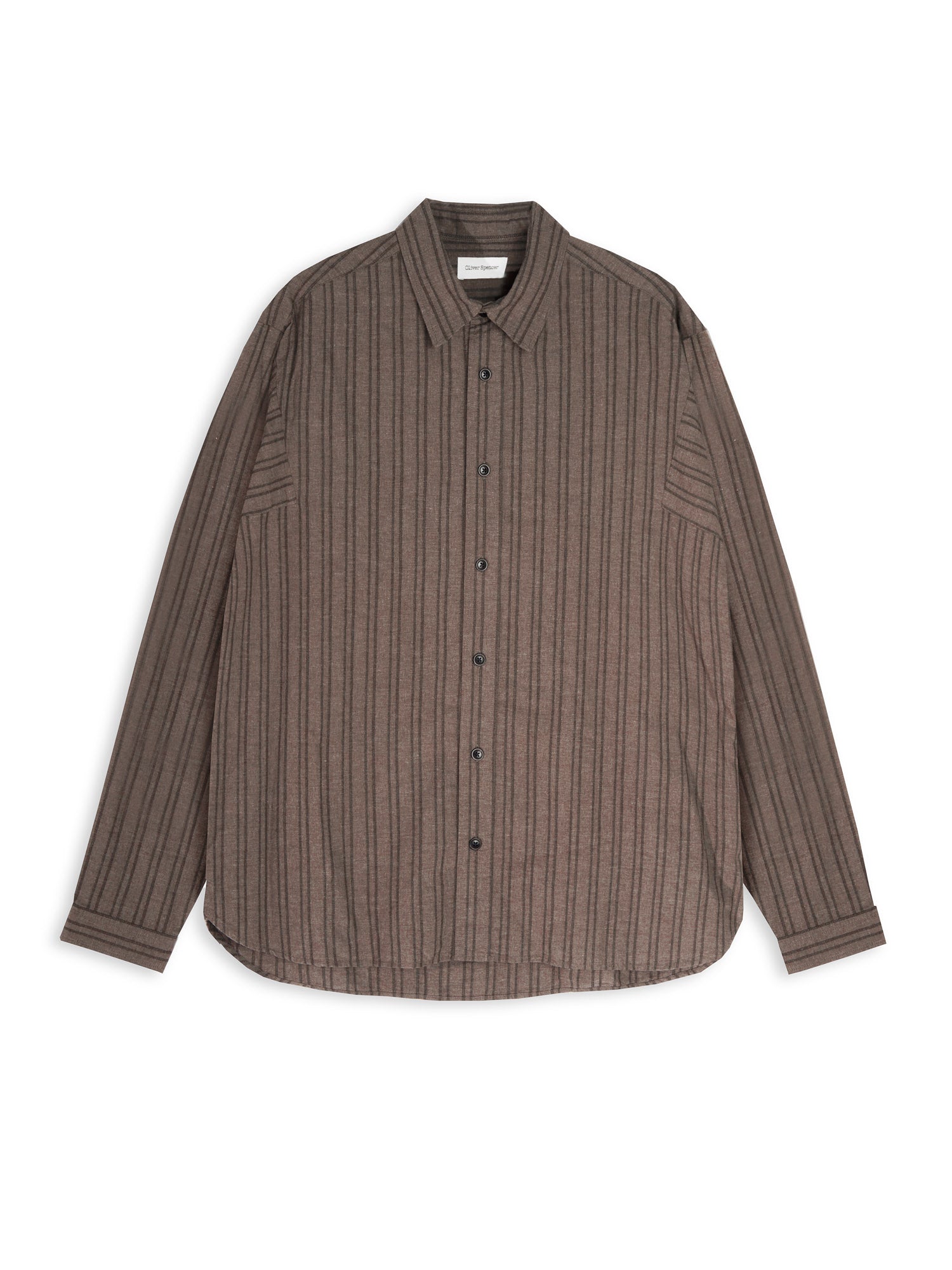 Oliver Spencer Men's Brown Striped Oversized Spread Collar Cotton Shirt Flat Shot