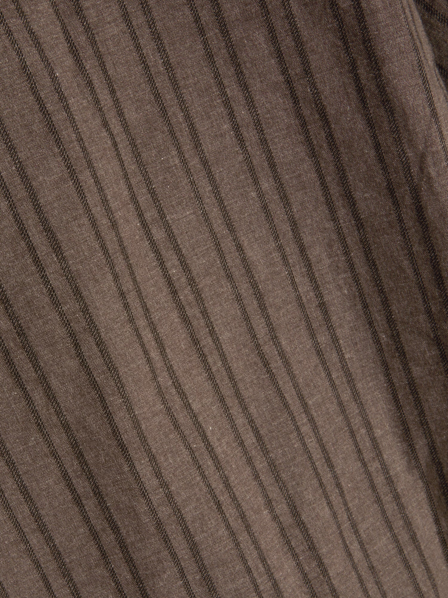 Close up material shot of Oliver Spencer Men&#39;s Brown Striped Oversized Spread Collar Cotton Shirt