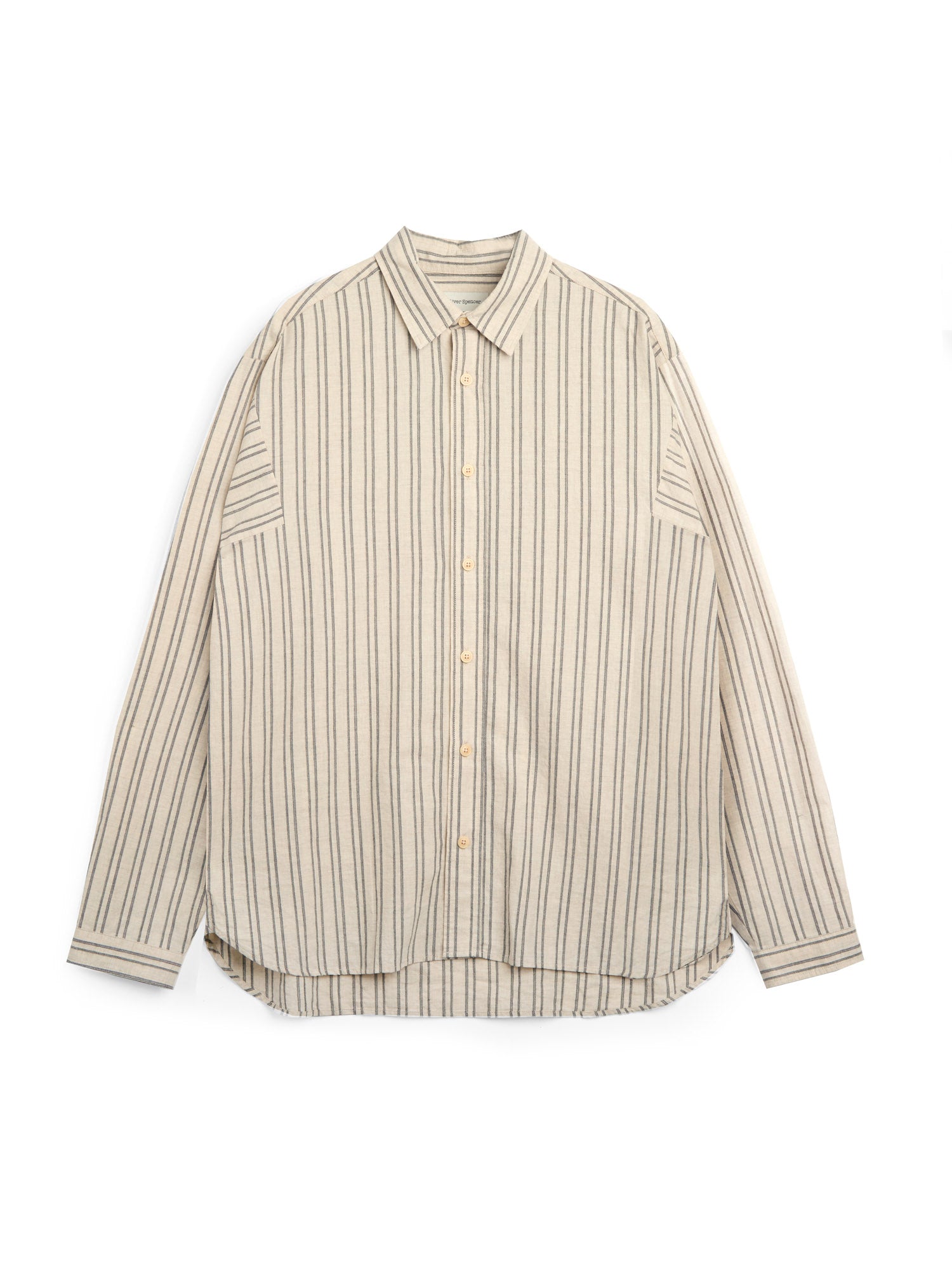 Oliver Spencer Men's Oversized Striped Cream Spread Collar Cotton Shirt Flat Shot