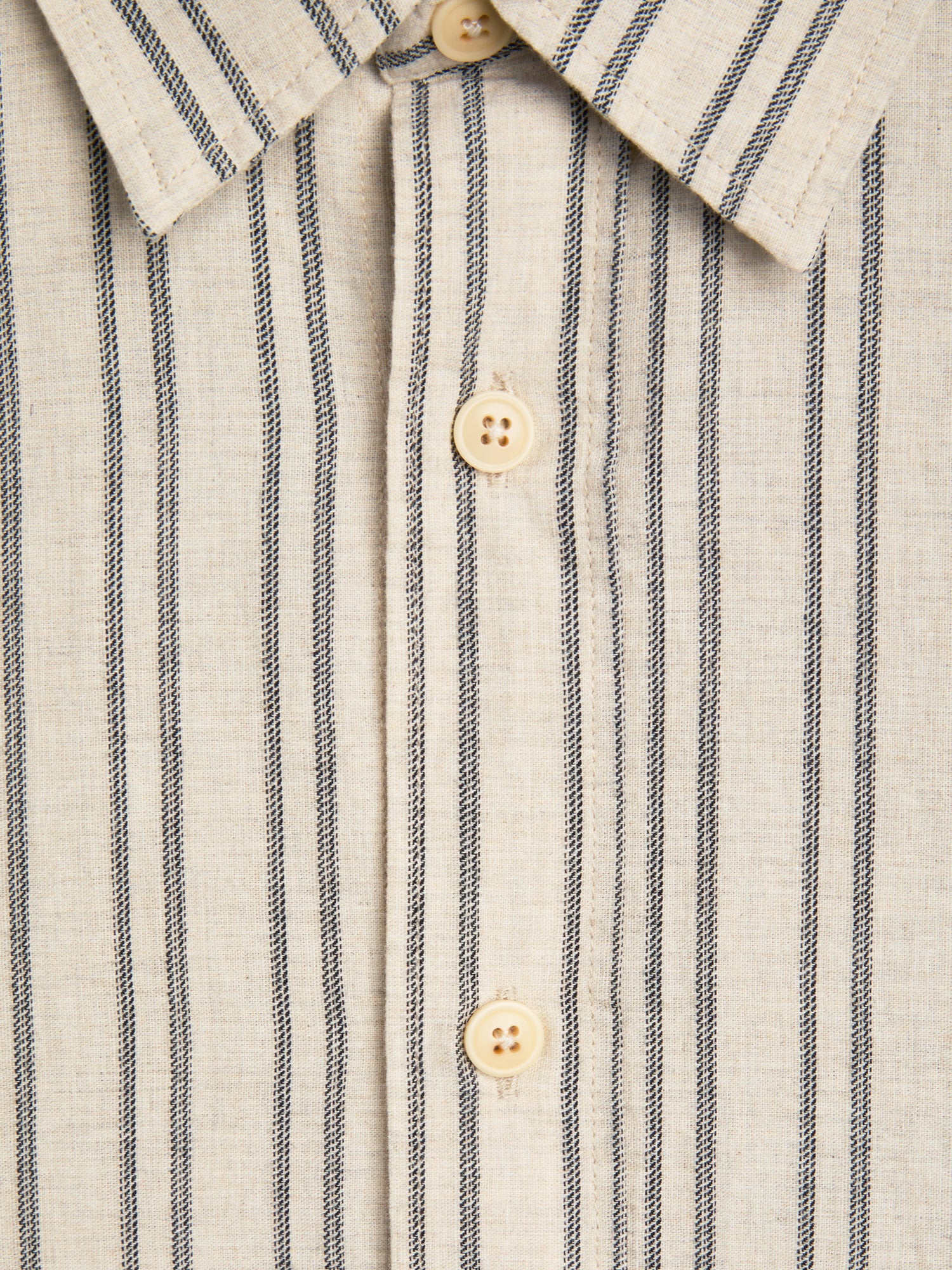 Button shot of Oliver Spencer Men's Oversized Striped Cream Spread Collar Cotton Shirt