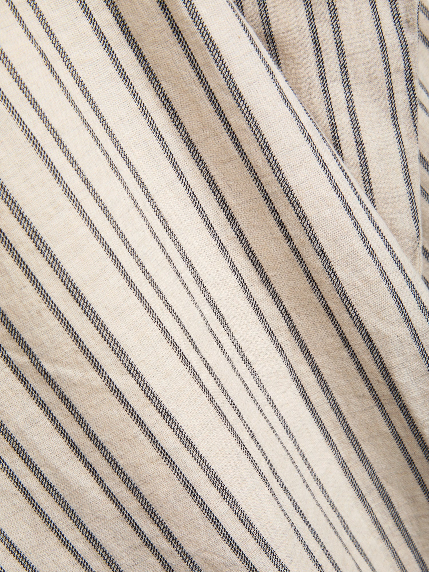 Closer up material shot of Oliver Spencer Men&#39;s Oversized Striped Cream Spread Collar Cotton Shirt