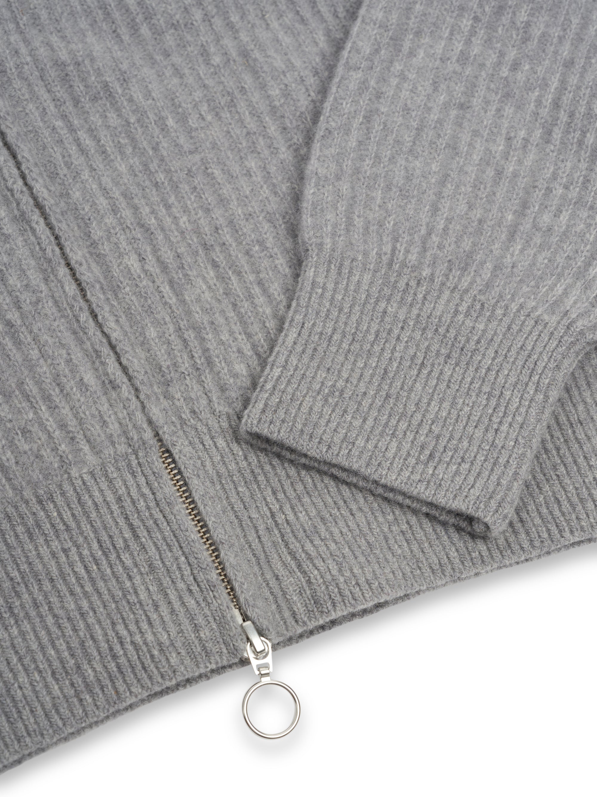 Detailed zip shot of Oliver Spencer Men's Grey Zip-Through Cardigan