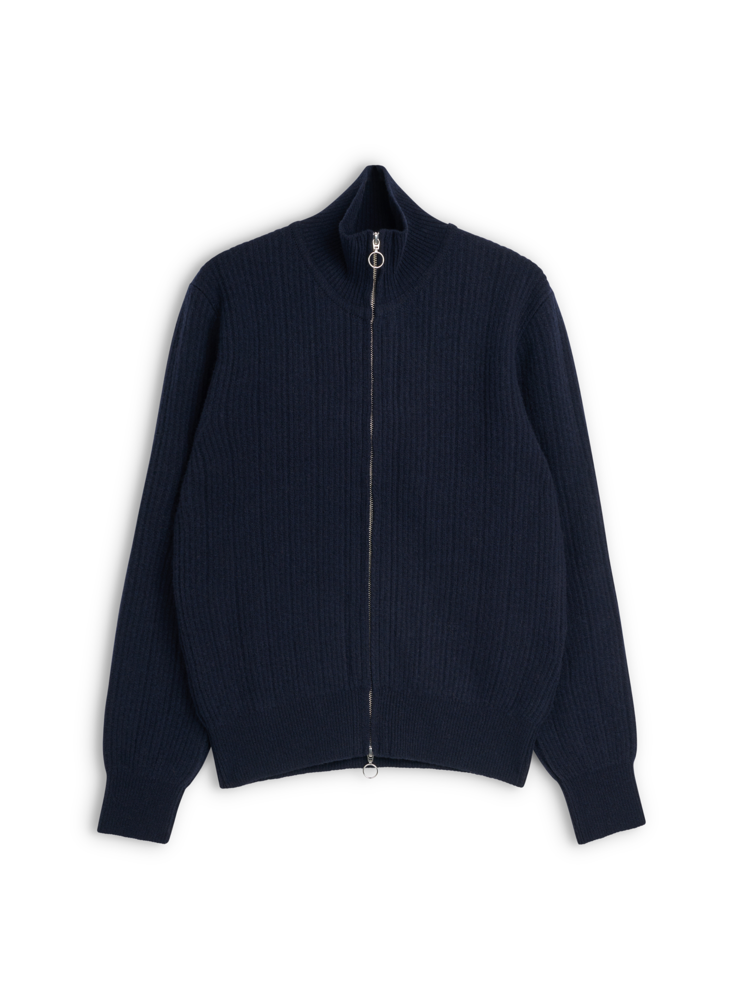 Oliver Spencer Men's Navy Zip up Wool Cardigan Flat Shot