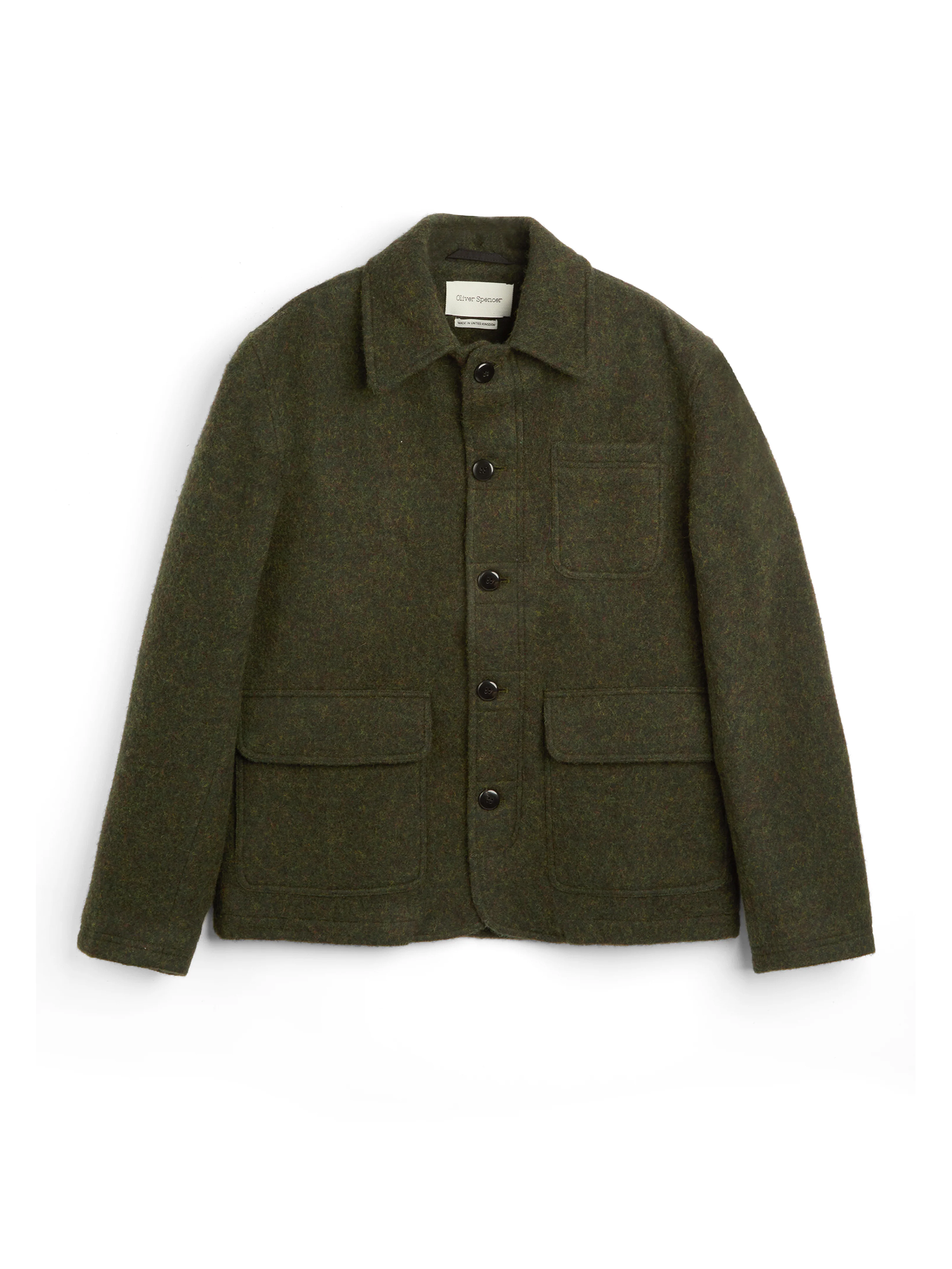 Oliver Spencer Men's Green Midweight Wool Field Jacket Flat Shot