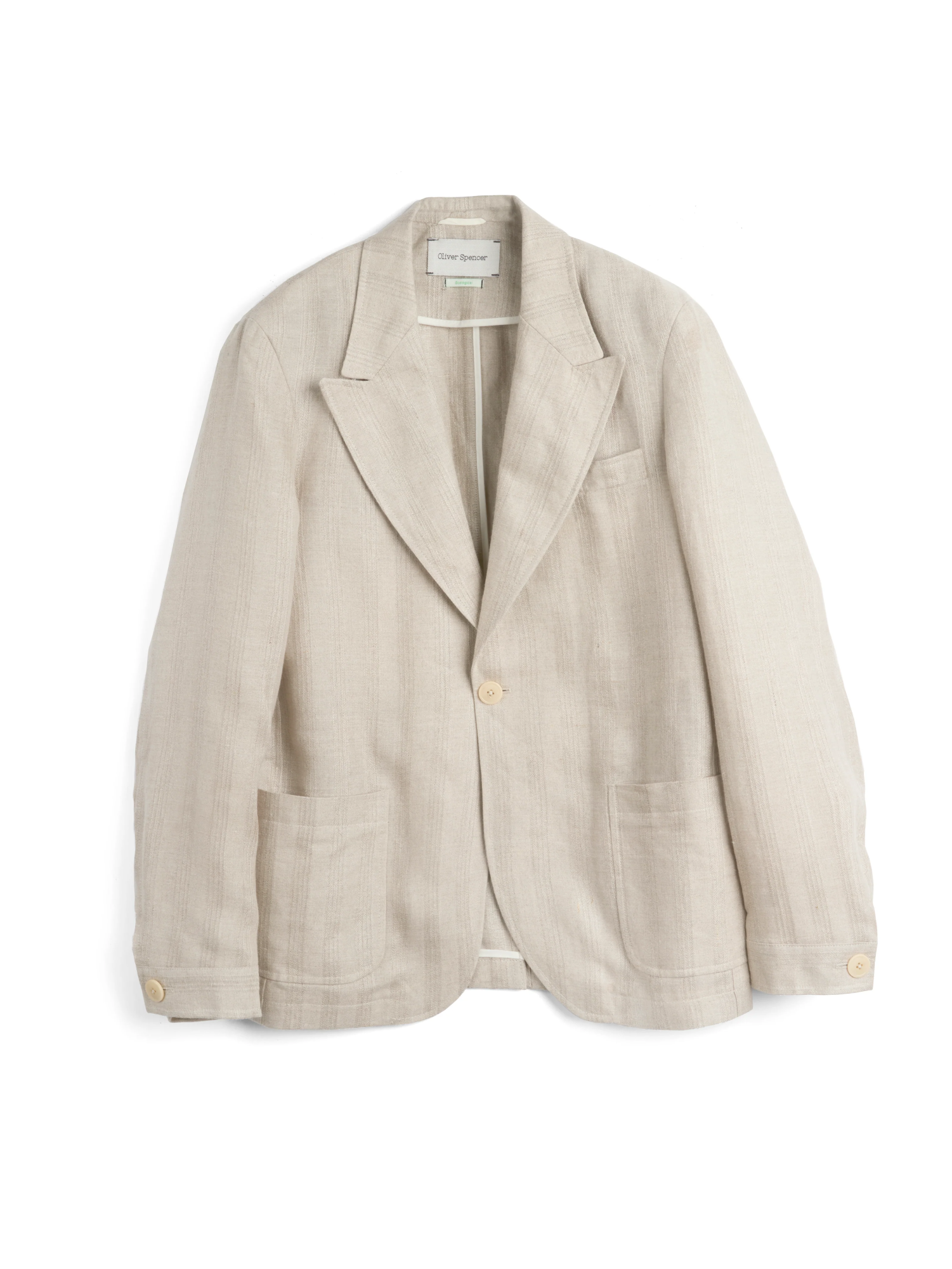 Oliver Spencer Men's Single Breasted Peak Lapel Cream Linen Jacket