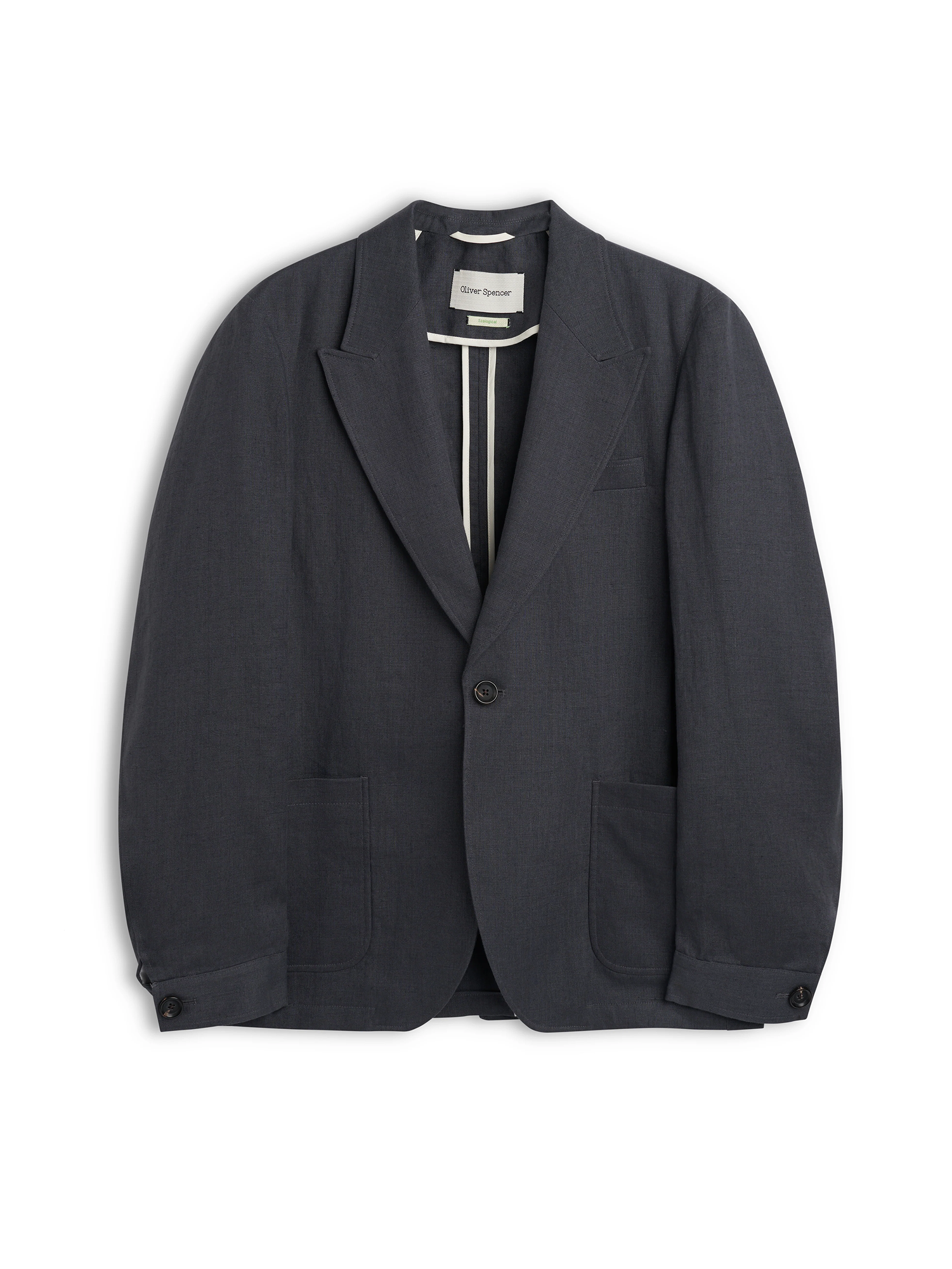 Oliver Spencer Men's Single Breasted Peak Lapel Linen Jacket Flat Shot
