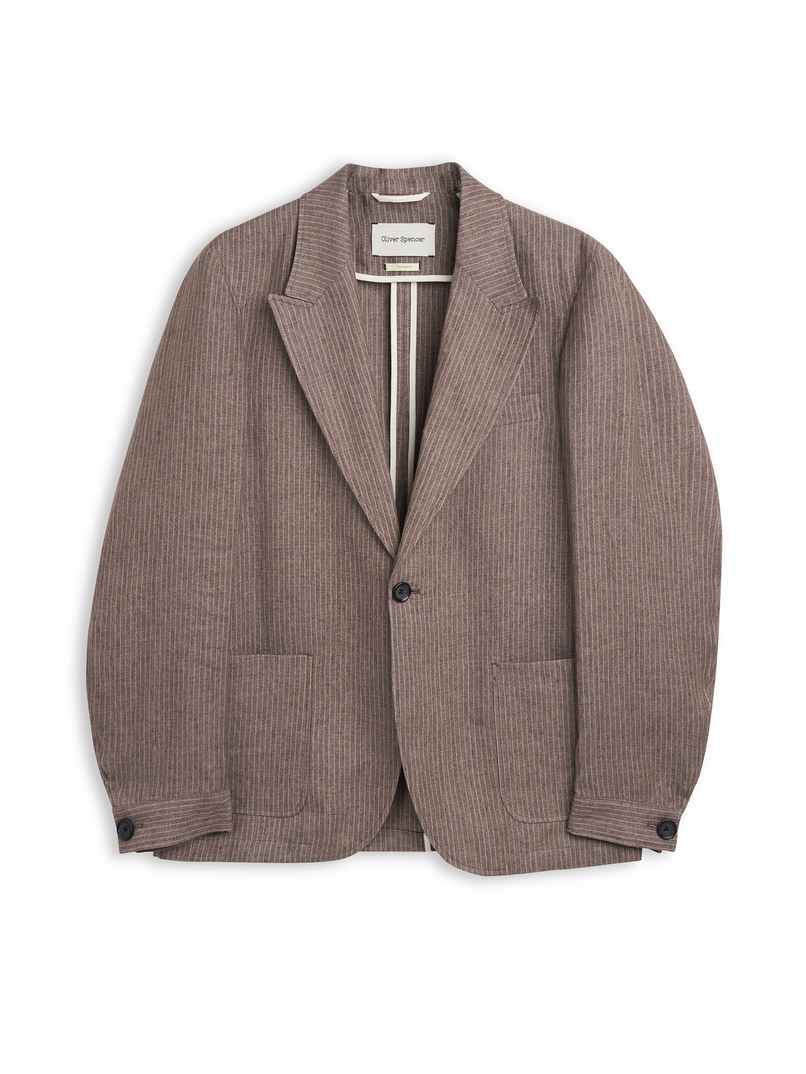 Oliver Spencer Men's Single Breasted Peak Lapel Linen Jacket Flat Shot