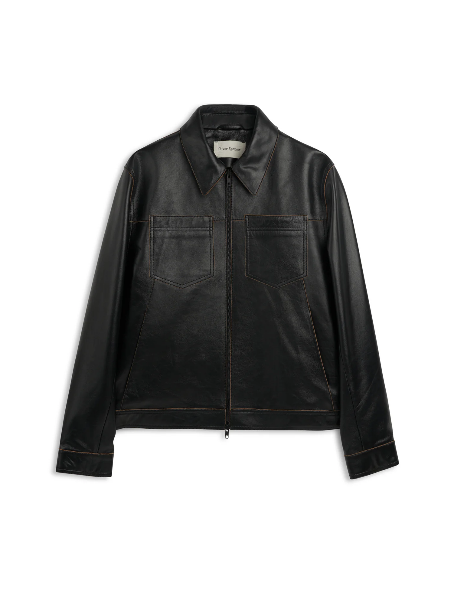 Oliver Spencer Men's Black Leather Jacket Flat Shot