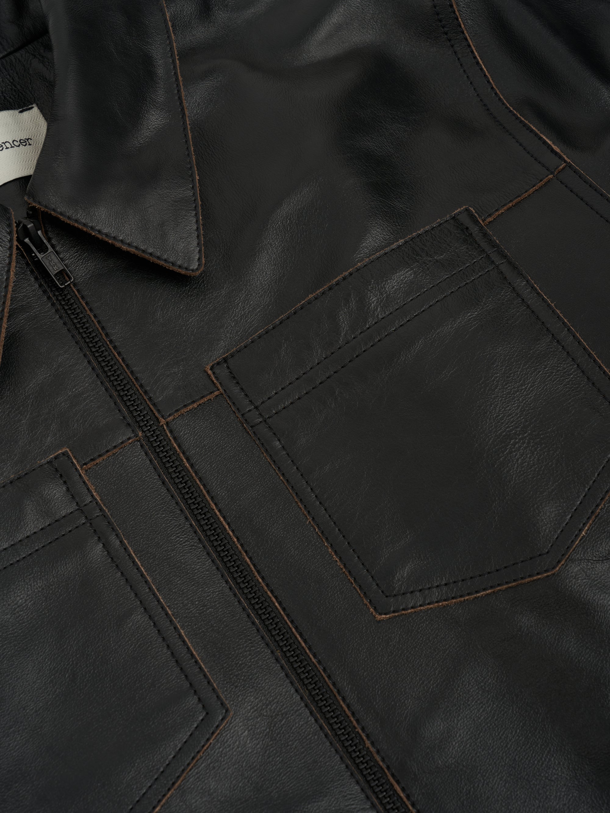 Detailed pocket shot of Oliver Spencer Men's Black Leather Jacket