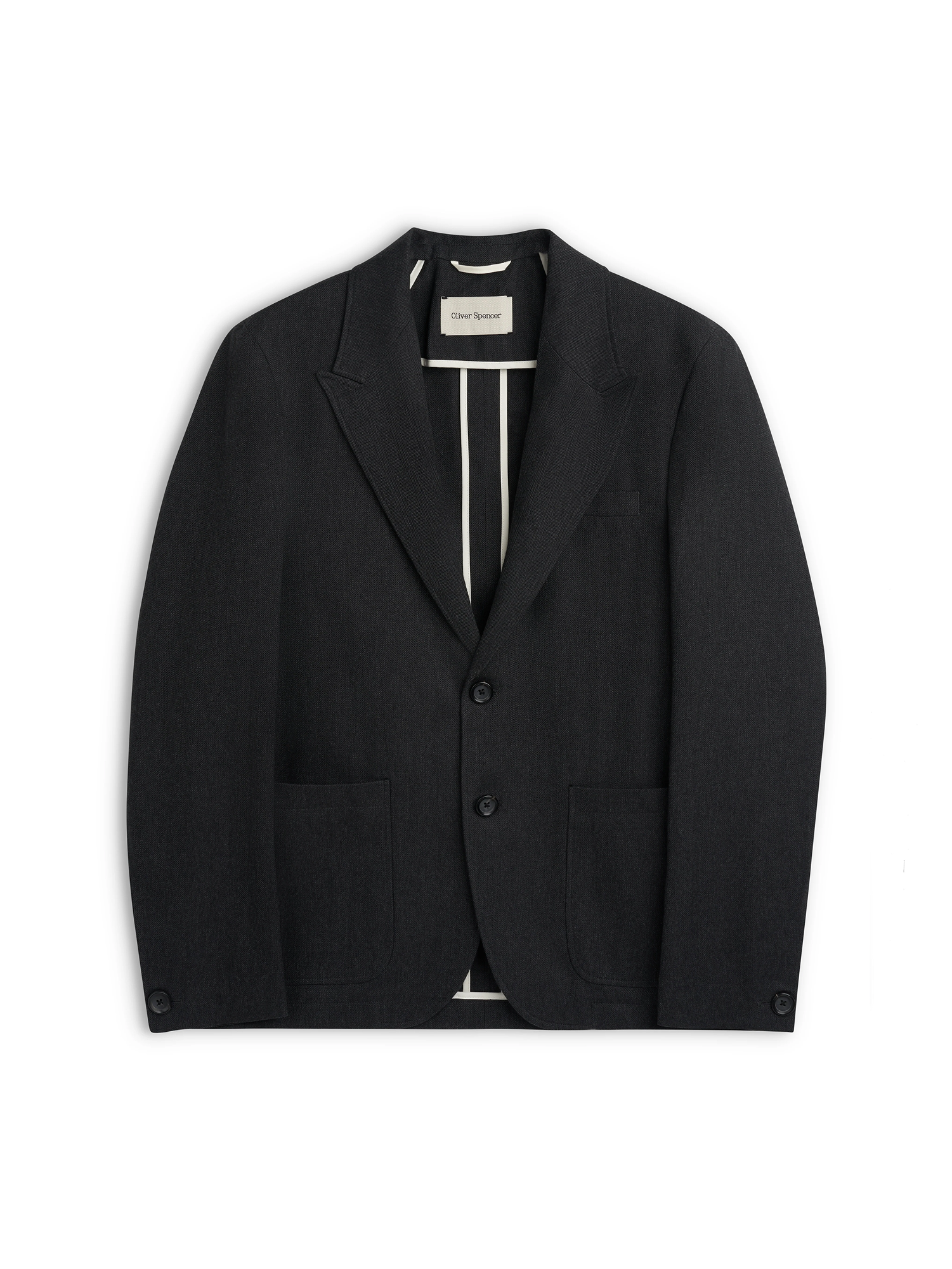 Oliver Spencer Men's Unstructured Peak Lapel Grey Jacket Flat Shot