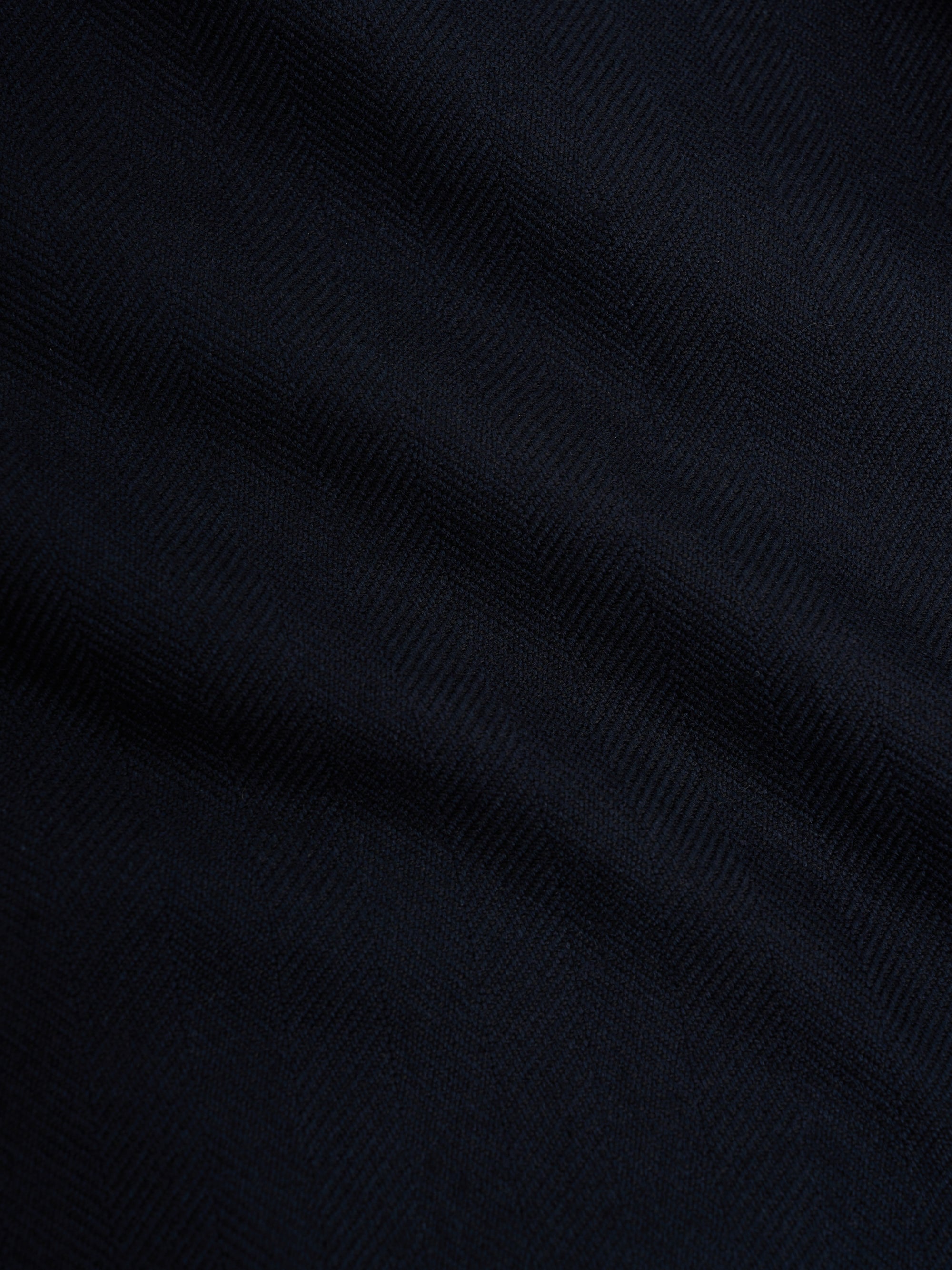 Detailed material shot of Oliver Spencer Men's Unstructured Peak Lapel Navy Cotton Jacket