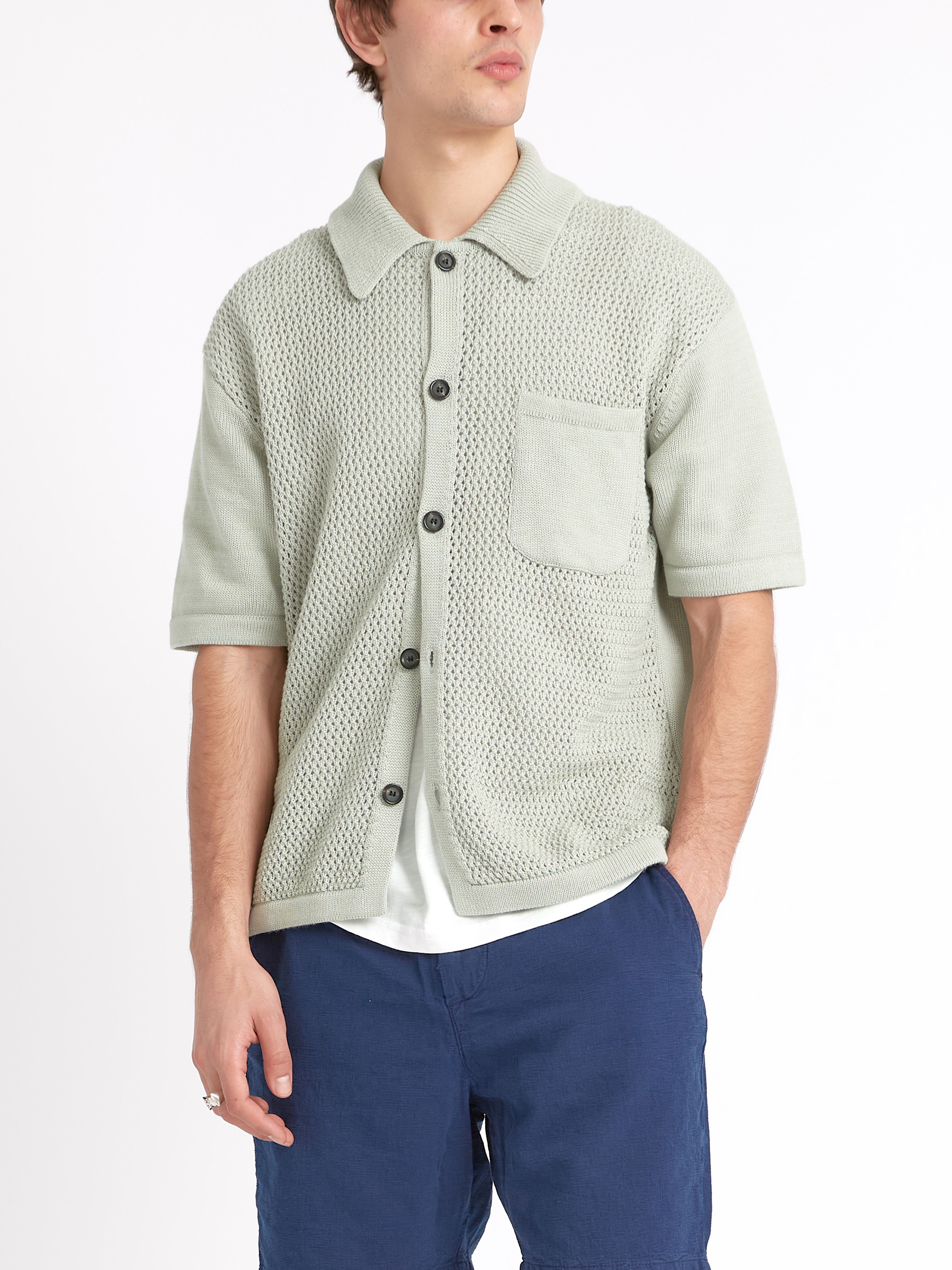 Short Sleeve Mawes Knitted Shirt Tamar Pale Green