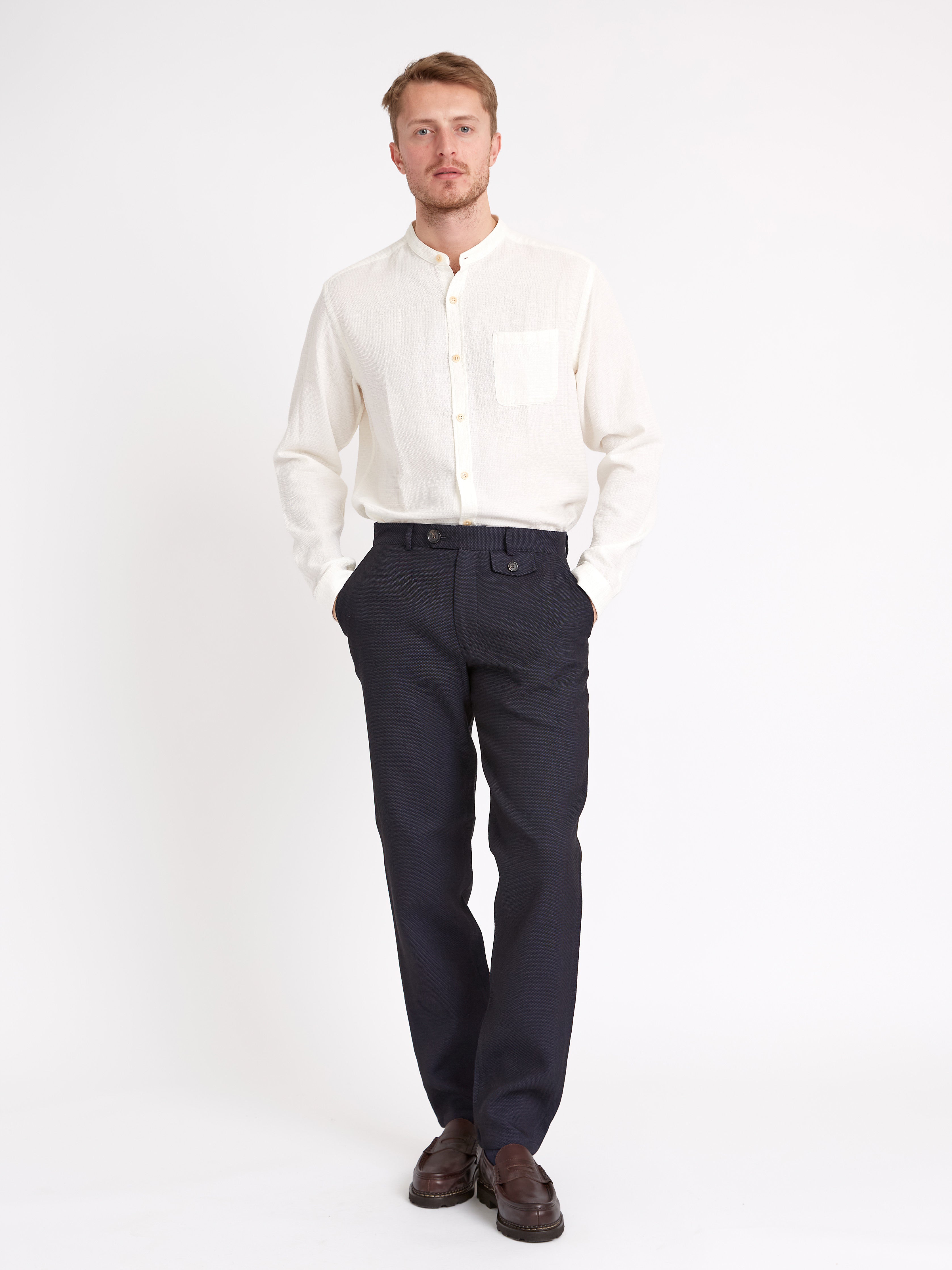 Men's Navy Blue Straight Fit Formal Gurkha Pants - Gorur Ghash