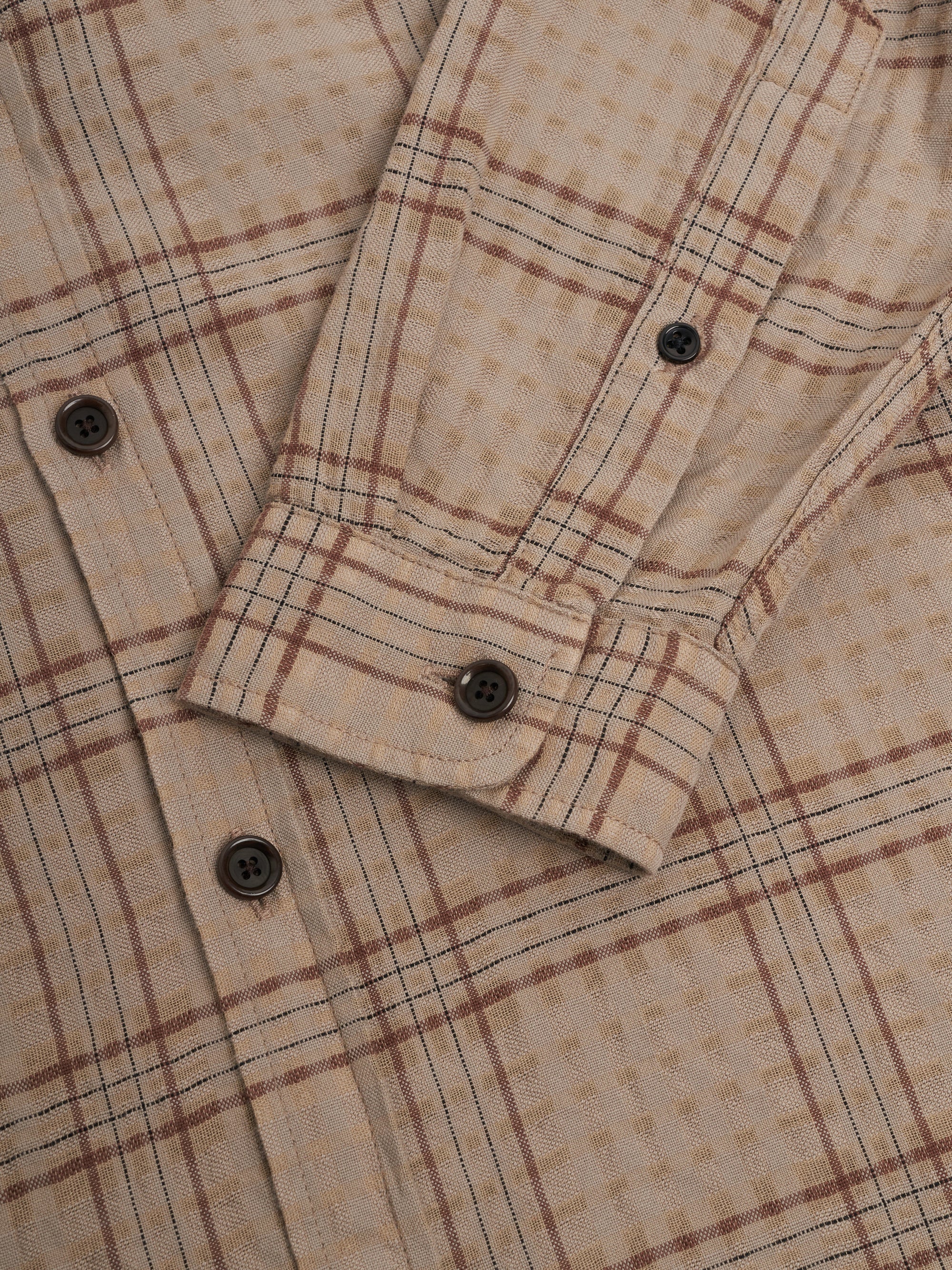 Close up cuff shot of Oliver Spencer New York Special Shirt in Connell Beige